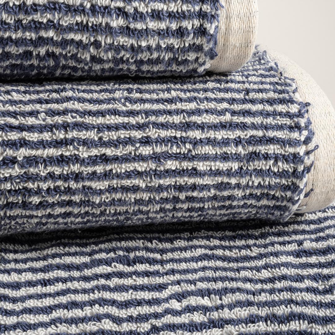 Solıd İplik Boyalı Çizgili Pamuk %100 Pamuk Yüz Havlusu 50x90 Cm Natürel - Lacıvert