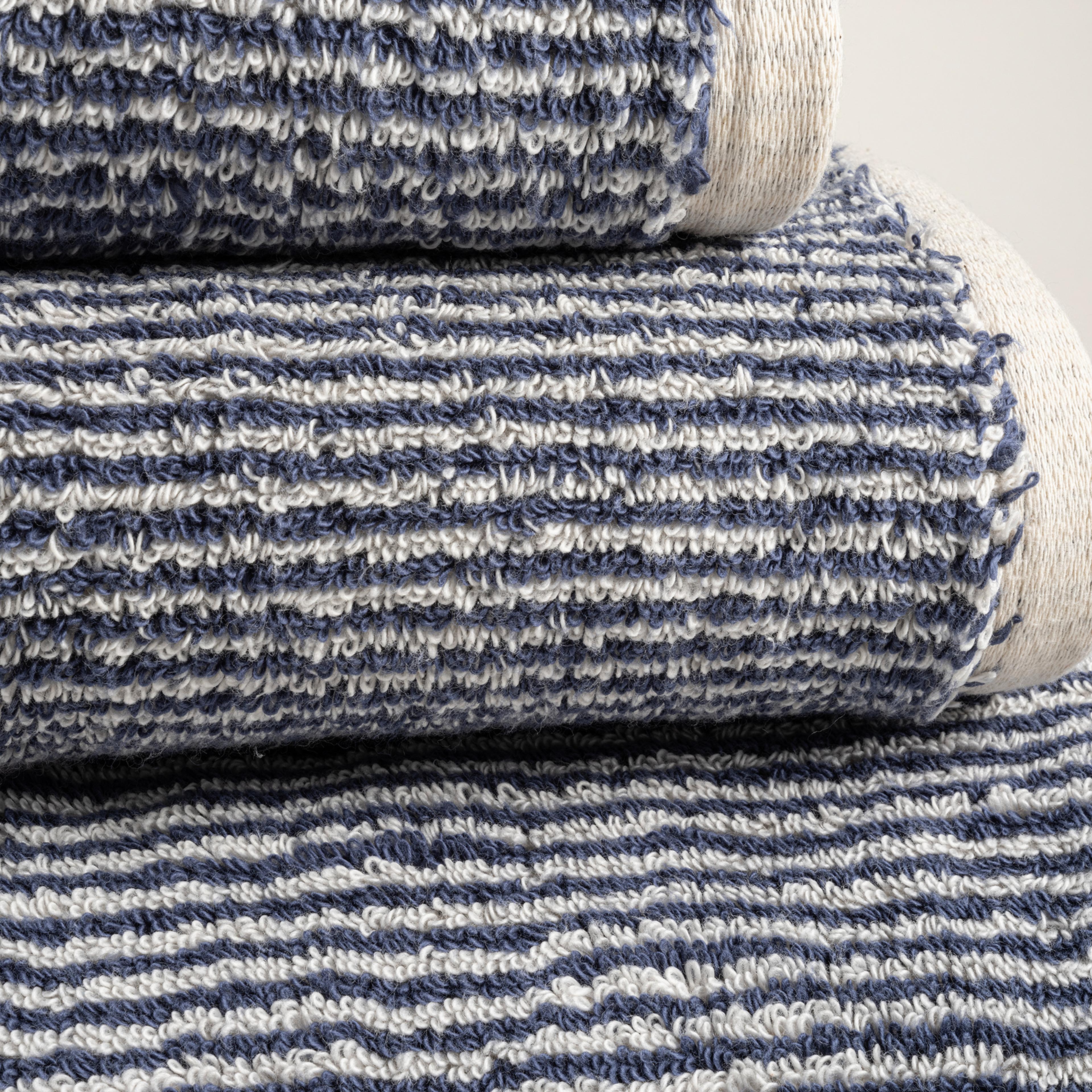 Solıd İplik Boyalı Çizgili Pamuk %100 Pamuk Yüz Havlusu 50x90 Cm Natürel - Lacıvert