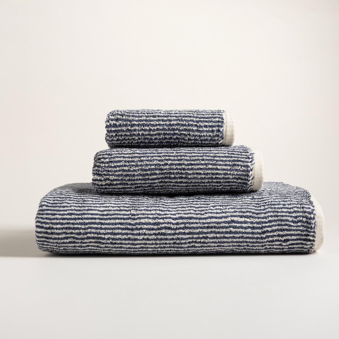 Solıd İplik Boyalı Çizgili Pamuk %100 Pamuk Yüz Havlusu 50x90 Cm Natürel - Lacıvert