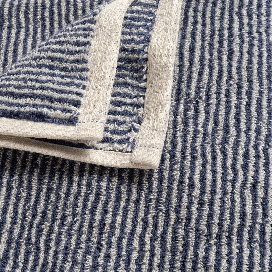 Solıd İplik Boyalı Çizgili Pamuk %100 Pamuk Yüz Havlusu 50x90 Cm Natürel - Lacıvert
