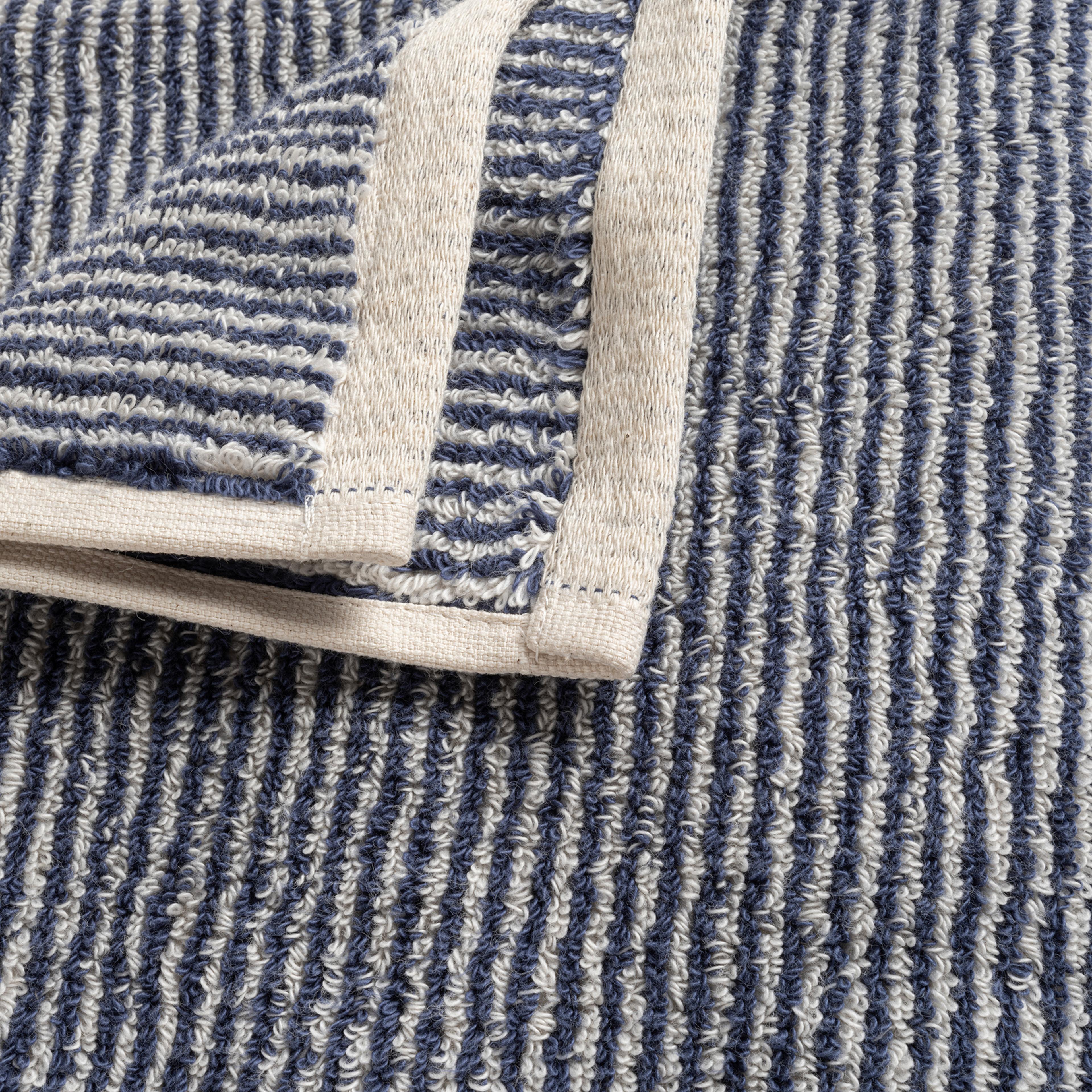 Solıd İplik Boyalı Çizgili Pamuk %100 Pamuk Yüz Havlusu 50x90 Cm Natürel - Lacıvert