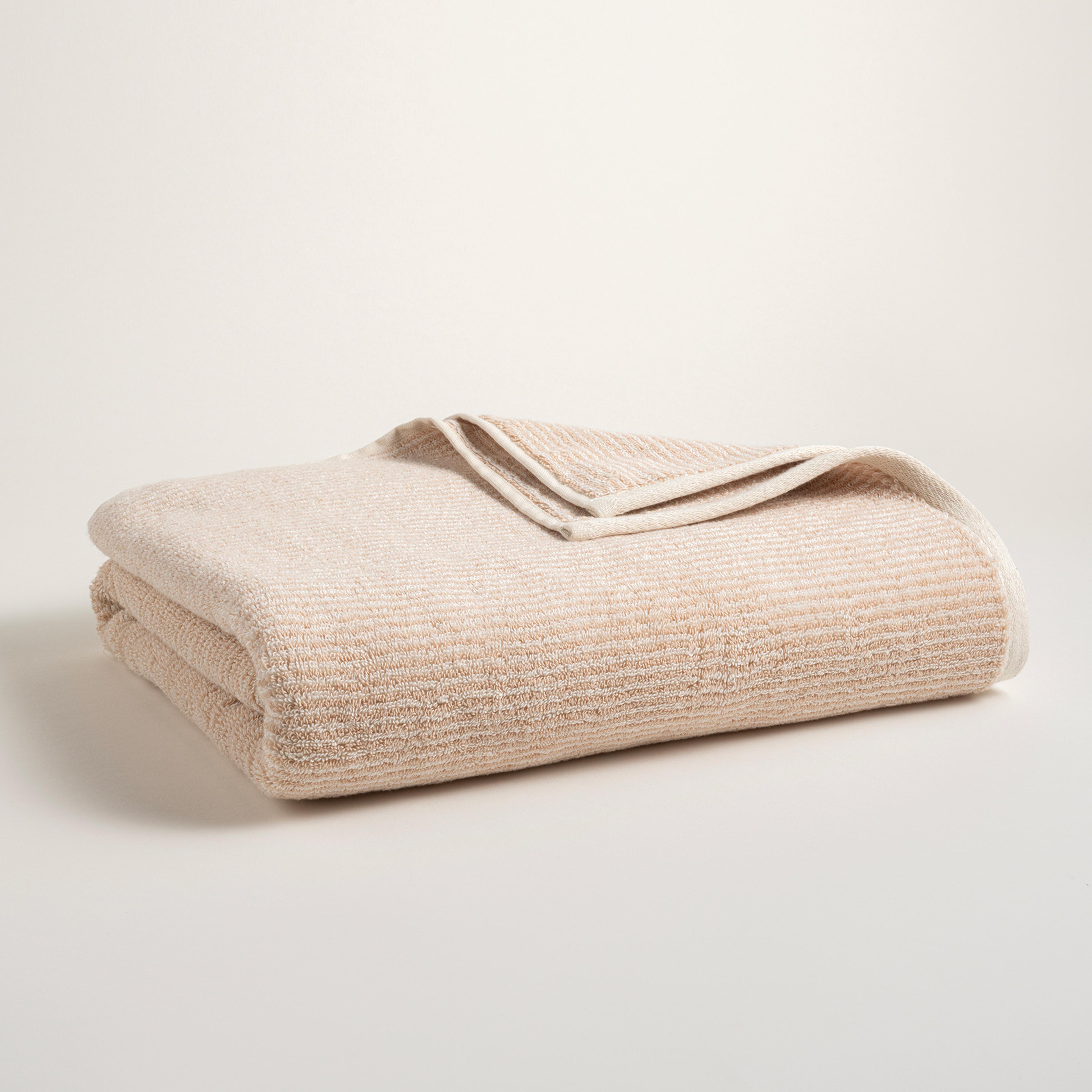 Solıd İplik Boyalı Çizgili Pamuk %100 Pamuk Banyo Havlusu 90x150 Cm Natürel - Kum Rengı
