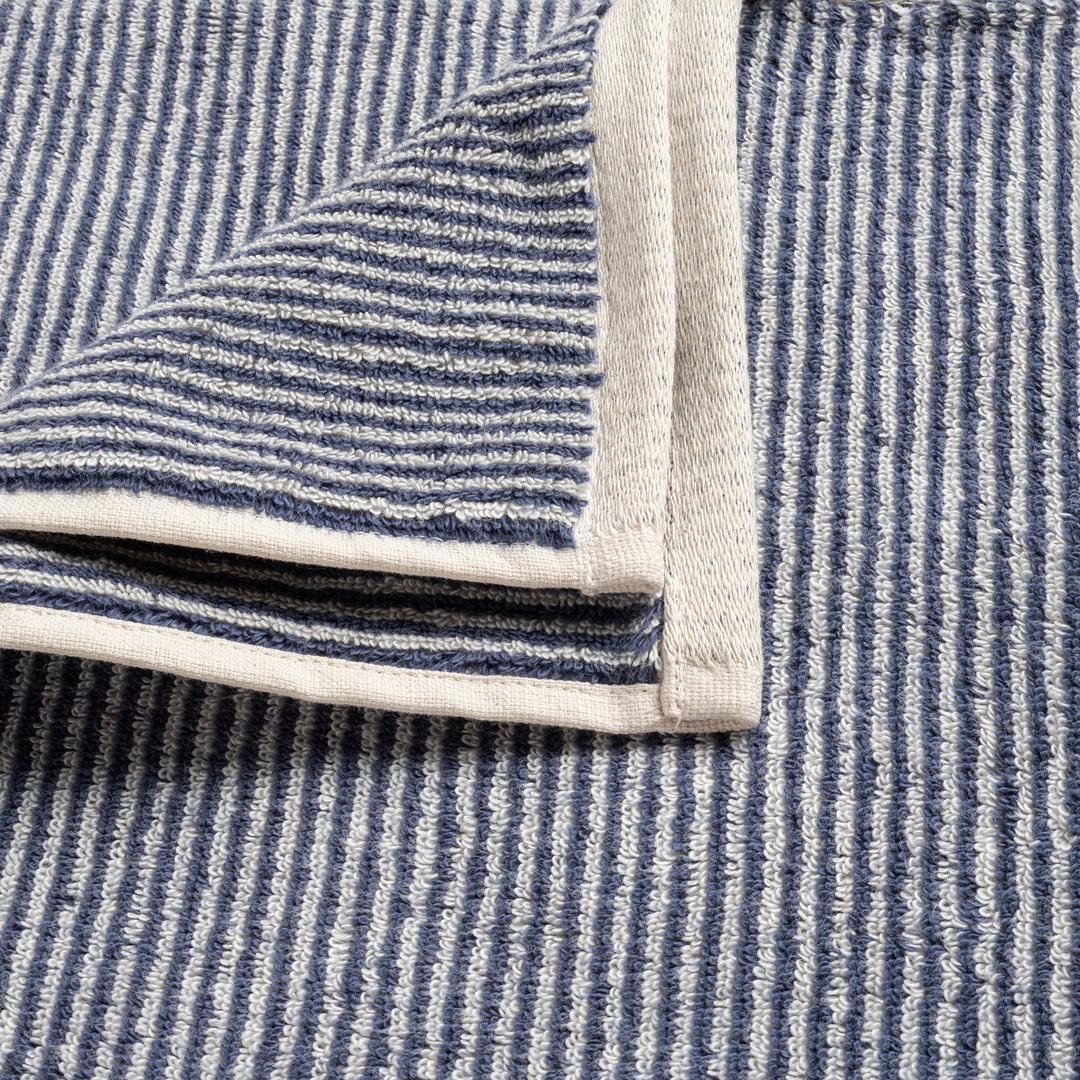 Solıd İplik Boyalı Çizgili Pamuk %100 Pamuk Banyo Havlusu 90x150 Cm Natürel - Lacıvert