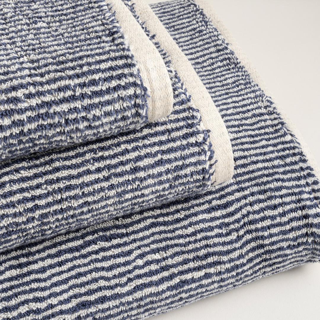 Solıd İplik Boyalı Çizgili Pamuk %100 Pamuk Banyo Havlusu 90x150 Cm Natürel - Lacıvert