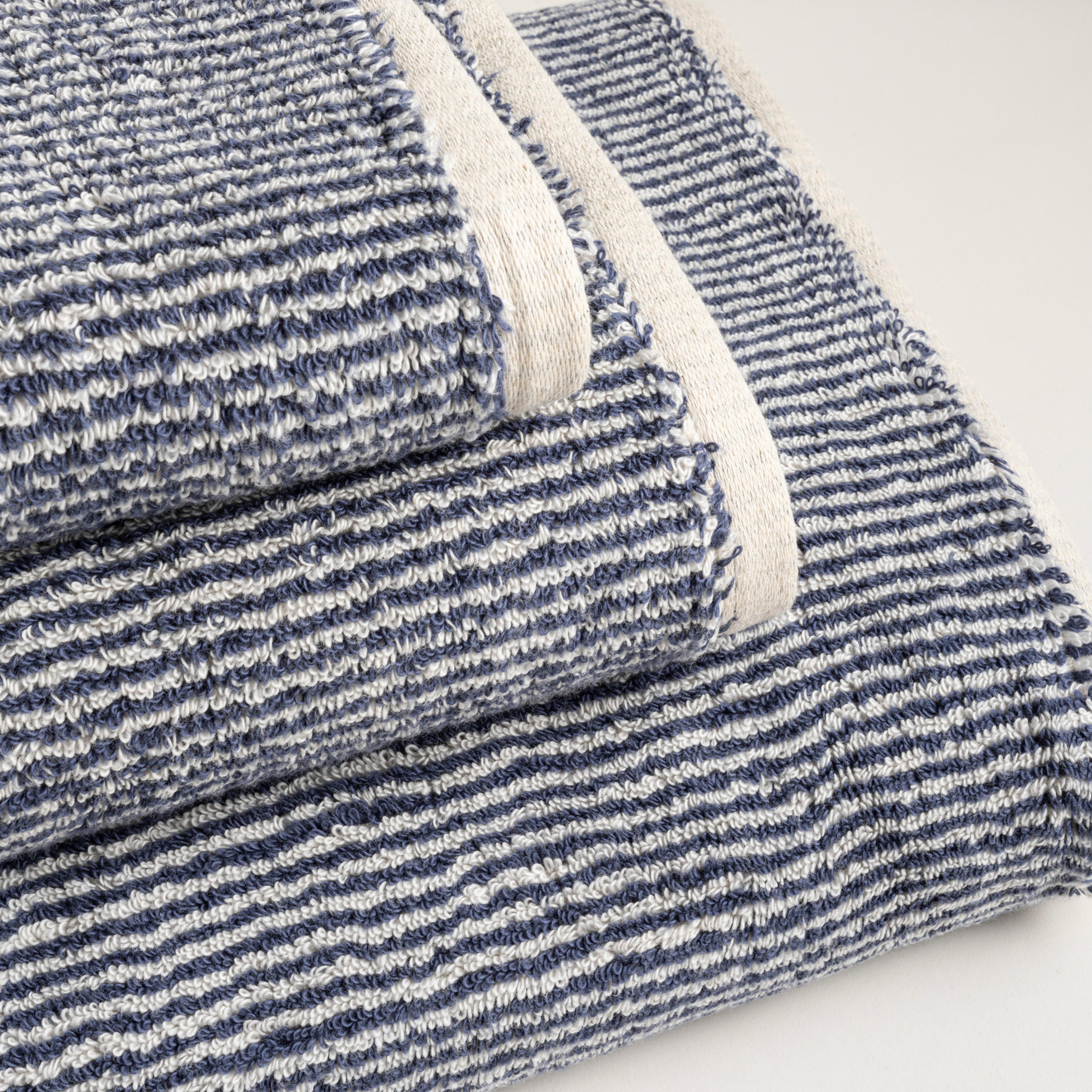 Solıd İplik Boyalı Çizgili Pamuk %100 Pamuk Banyo Havlusu 90x150 Cm Natürel - Lacıvert