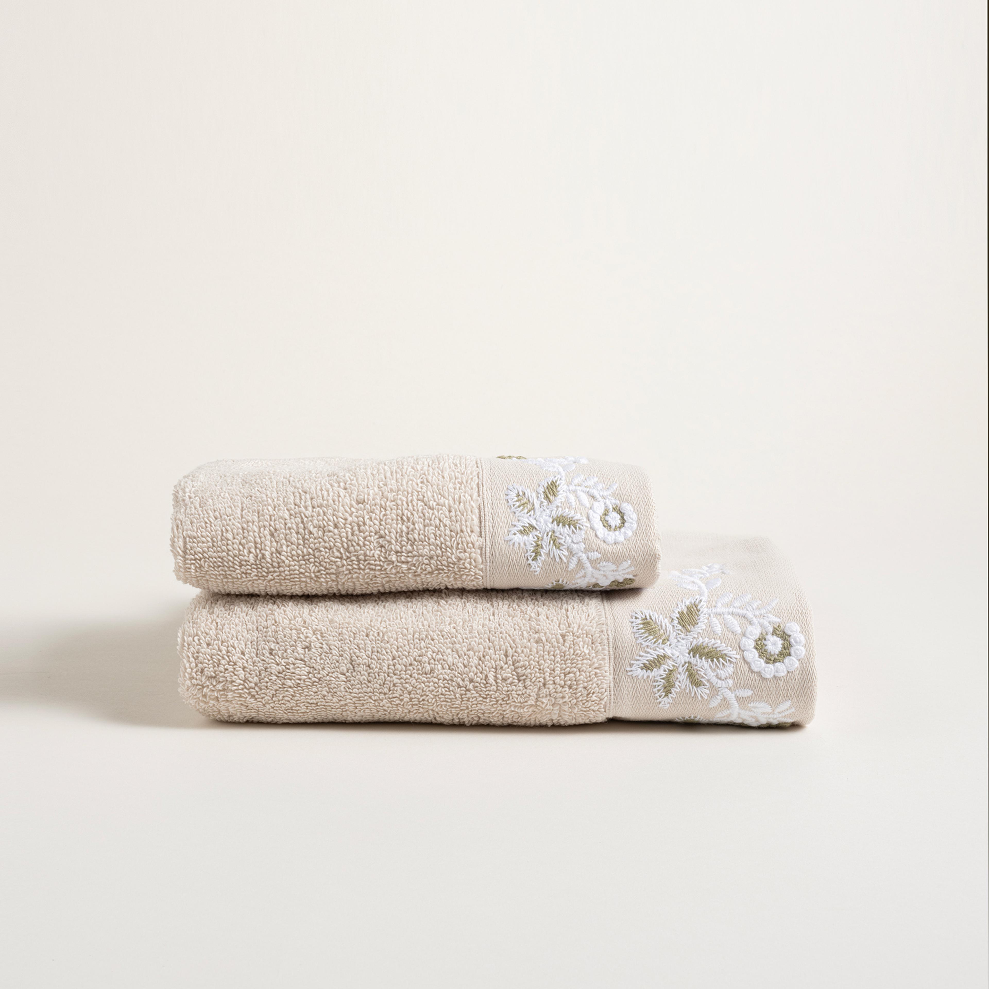 Ornaz Nakışlı Pamuk %100 Pamuk El Havlusu 30x50 Cm Krem