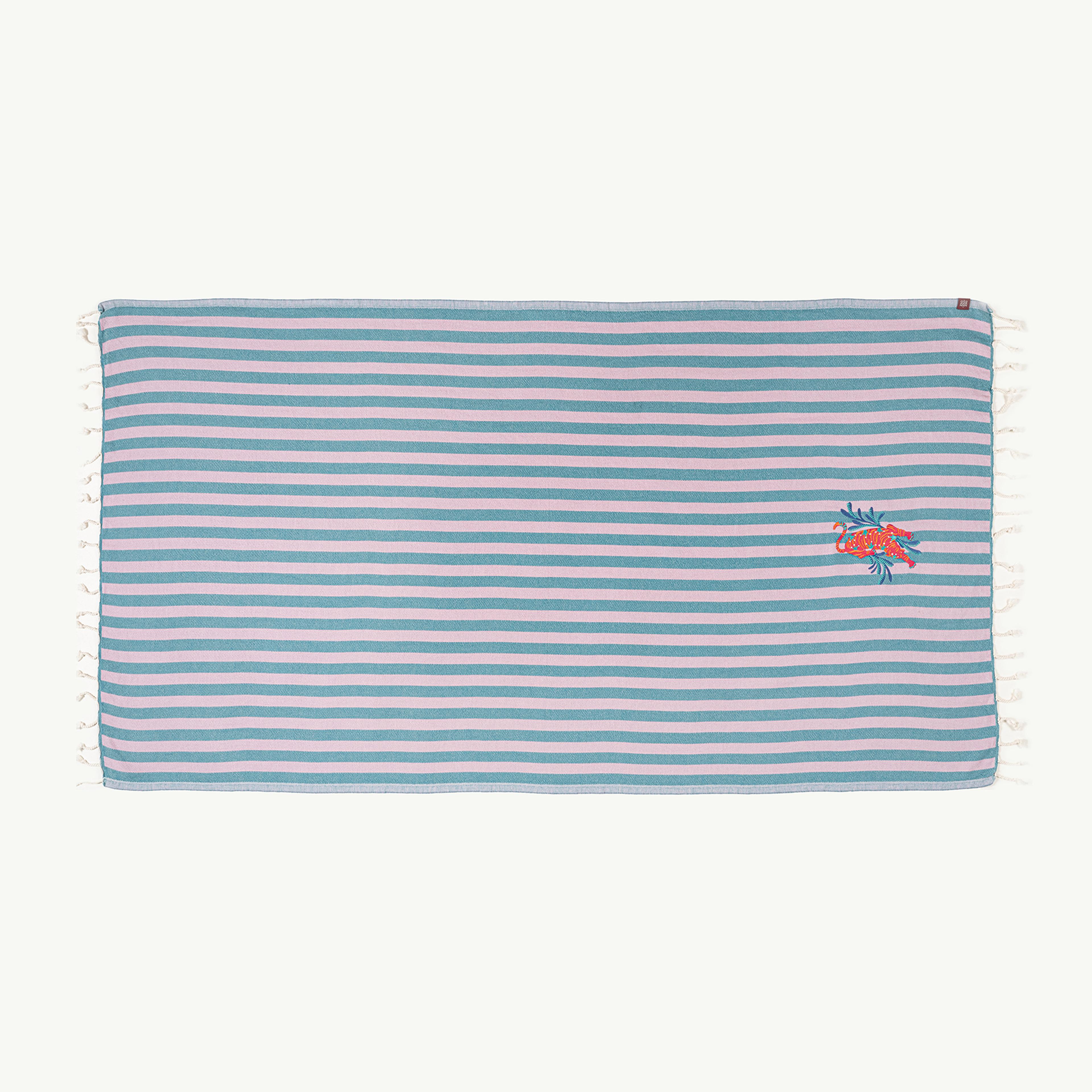 Baklan Nakışlı Pamuk Pamuklu Peştamal 90x170 Cm Pembe - Yeşil