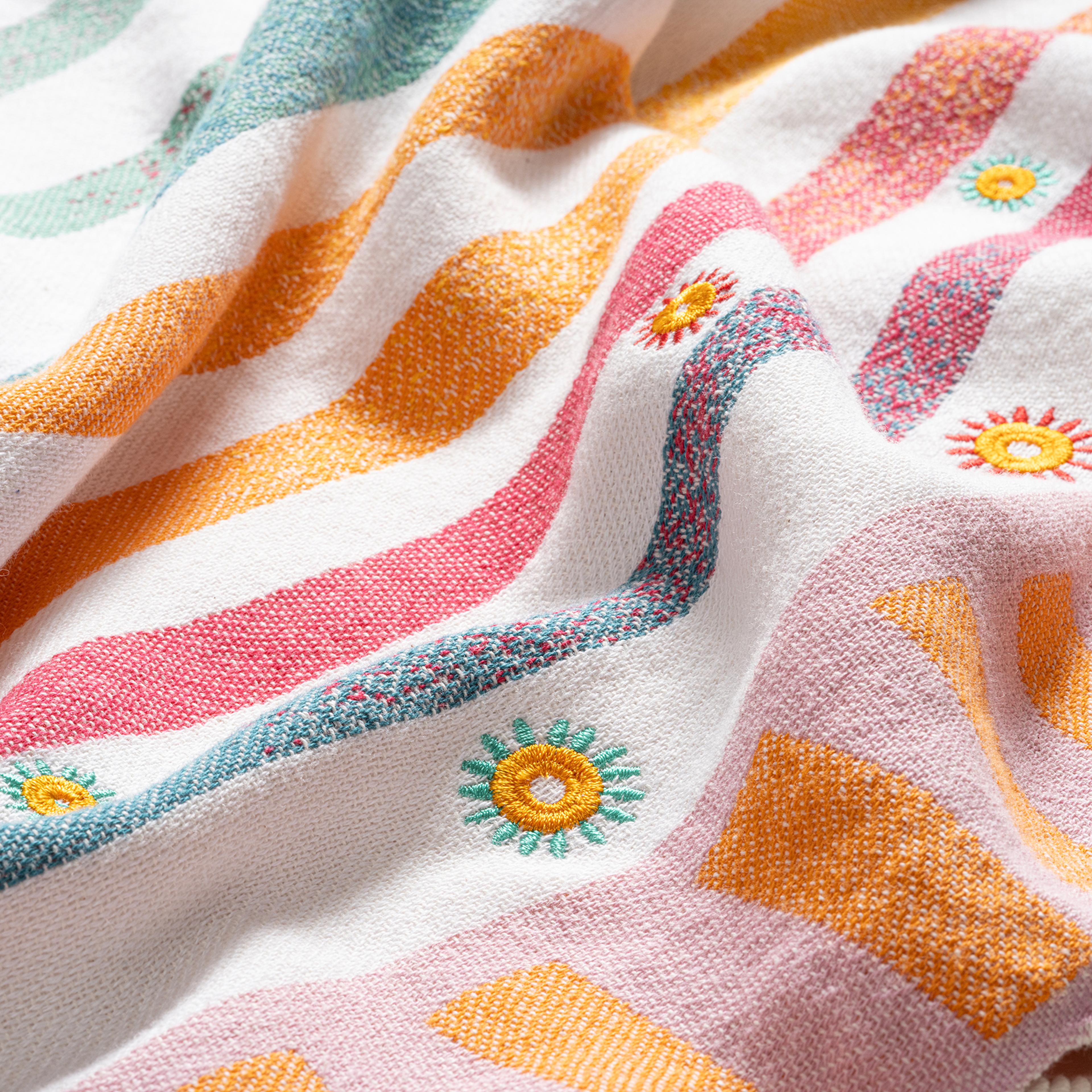 Baklan İplik Boyalı Nakışlı Pamuk Pamuklu Peştamal 90x170 Cm Renkli