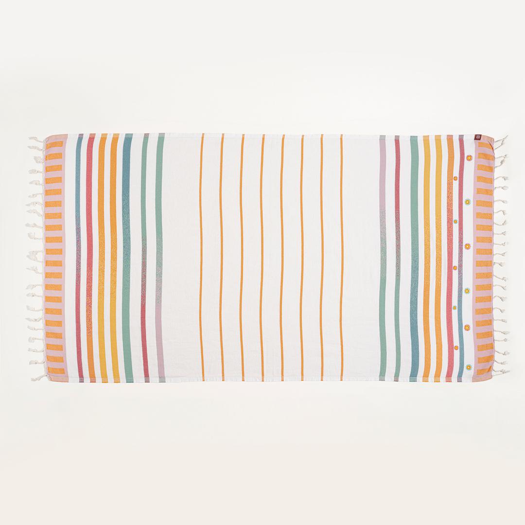 Baklan İplik Boyalı Nakışlı Pamuk Pamuklu Peştamal 90x170 Cm Renkli