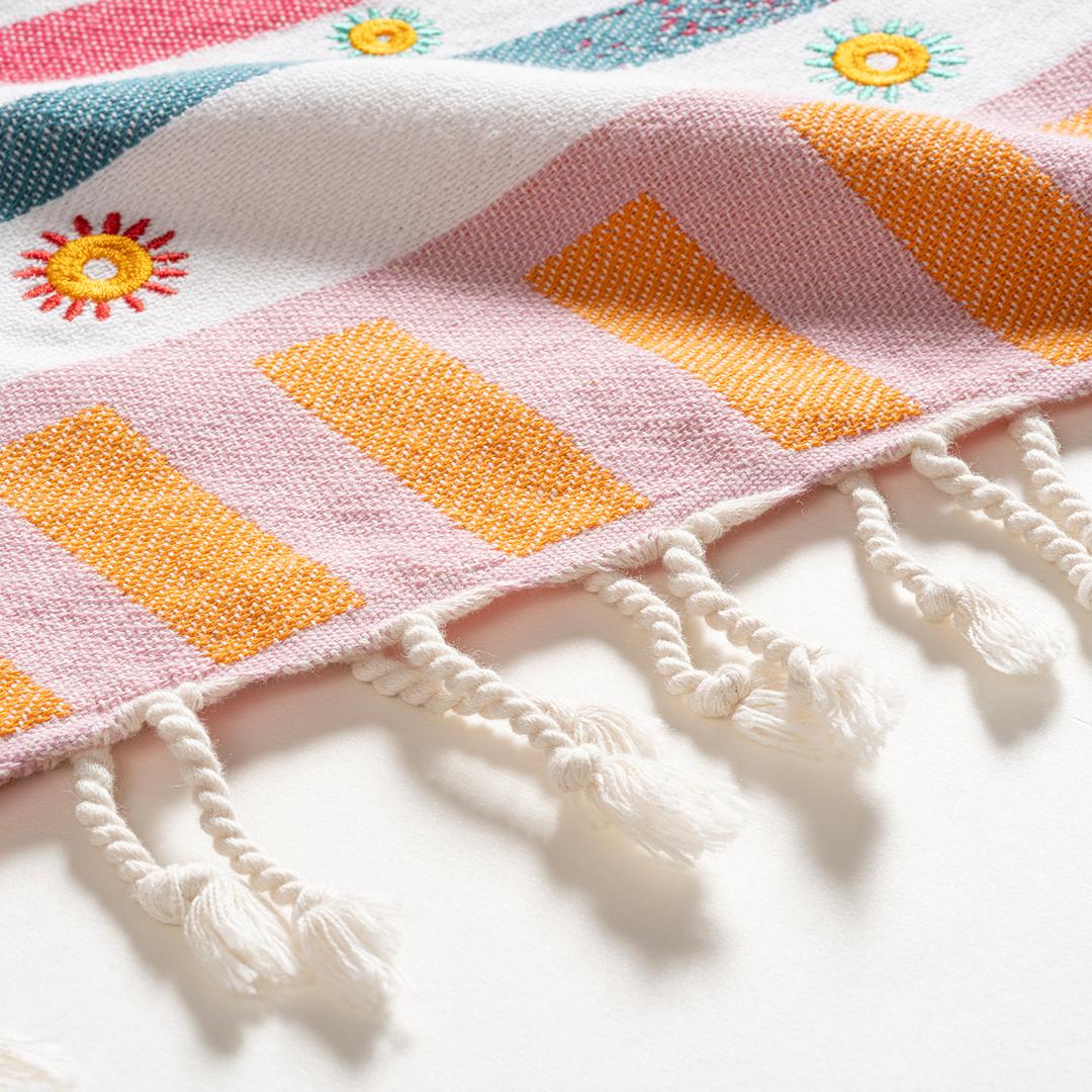 Baklan İplik Boyalı Nakışlı Pamuk Pamuklu Peştamal 90x170 Cm Renkli