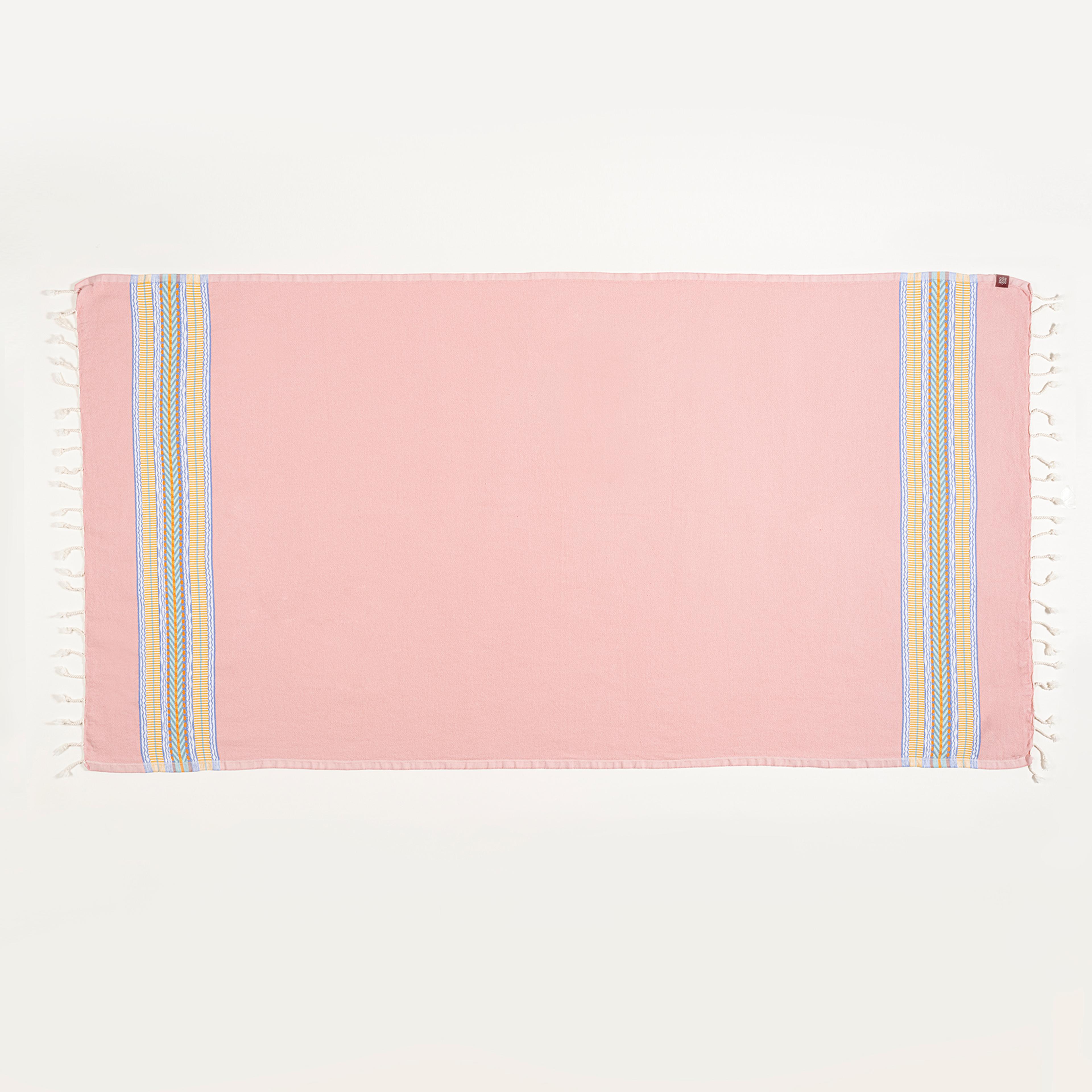 Baklan İplik Boyalı Yatay Çizgili Pamuk %100 Pamuk Peştamal 90x170 Cm Pembe