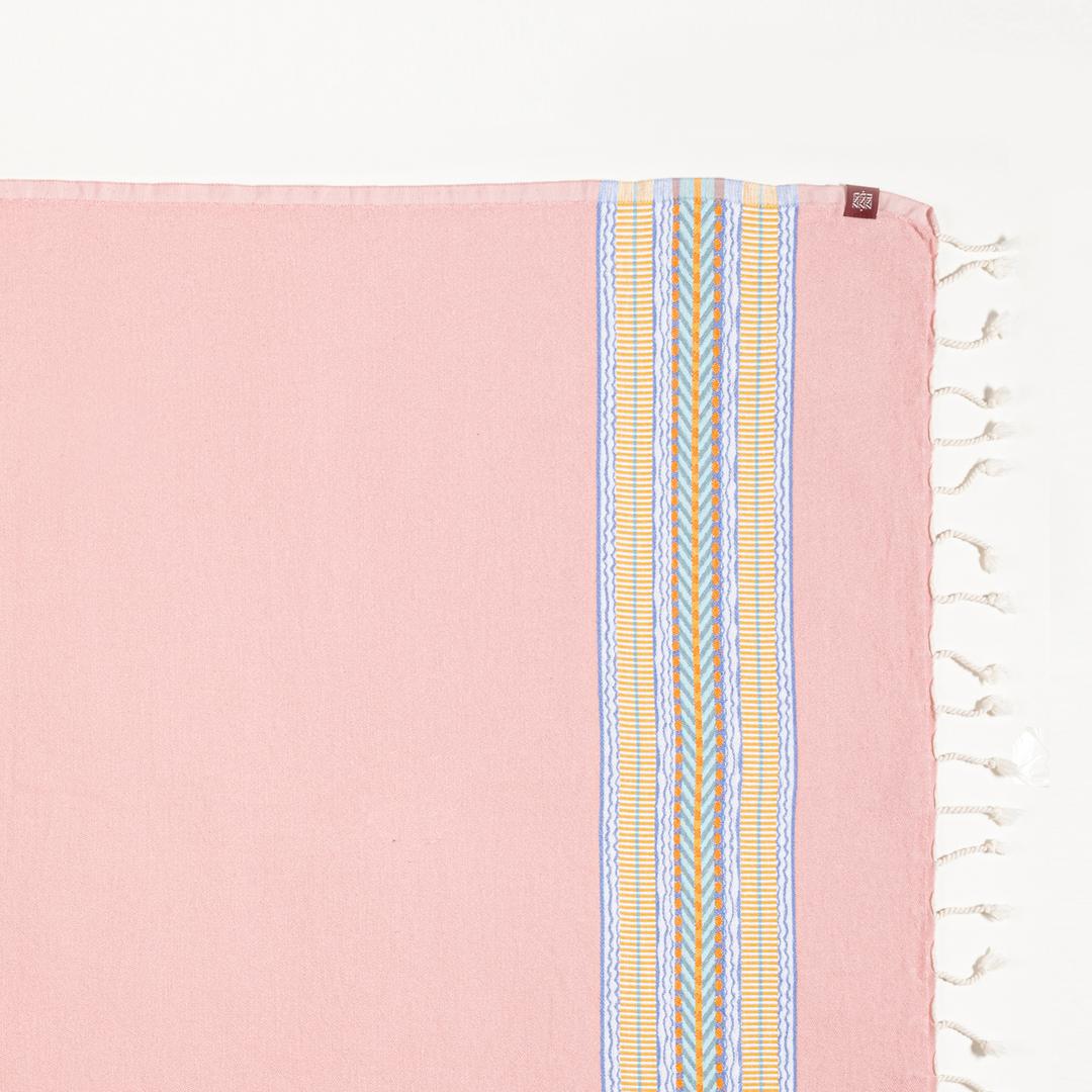Baklan İplik Boyalı Yatay Çizgili Pamuk %100 Pamuk Peştamal 90x170 Cm Pembe