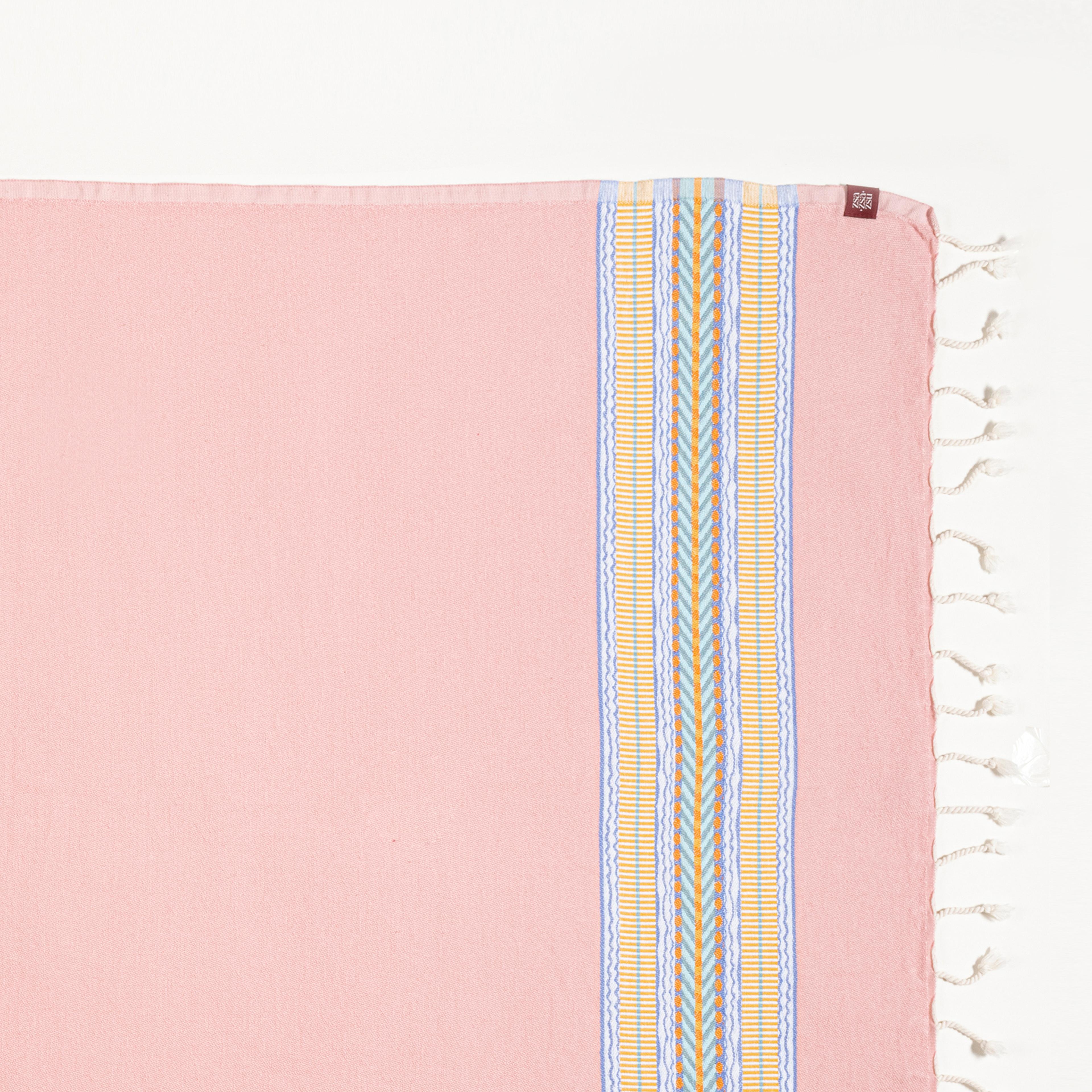 Baklan İplik Boyalı Yatay Çizgili Pamuk %100 Pamuk Peştamal 90x170 Cm Pembe