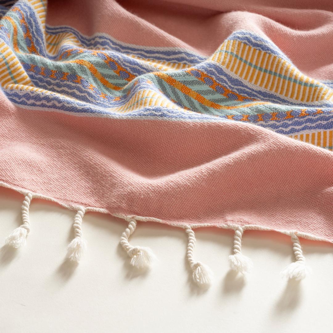 Baklan İplik Boyalı Yatay Çizgili Pamuk %100 Pamuk Peştamal 90x170 Cm Pembe