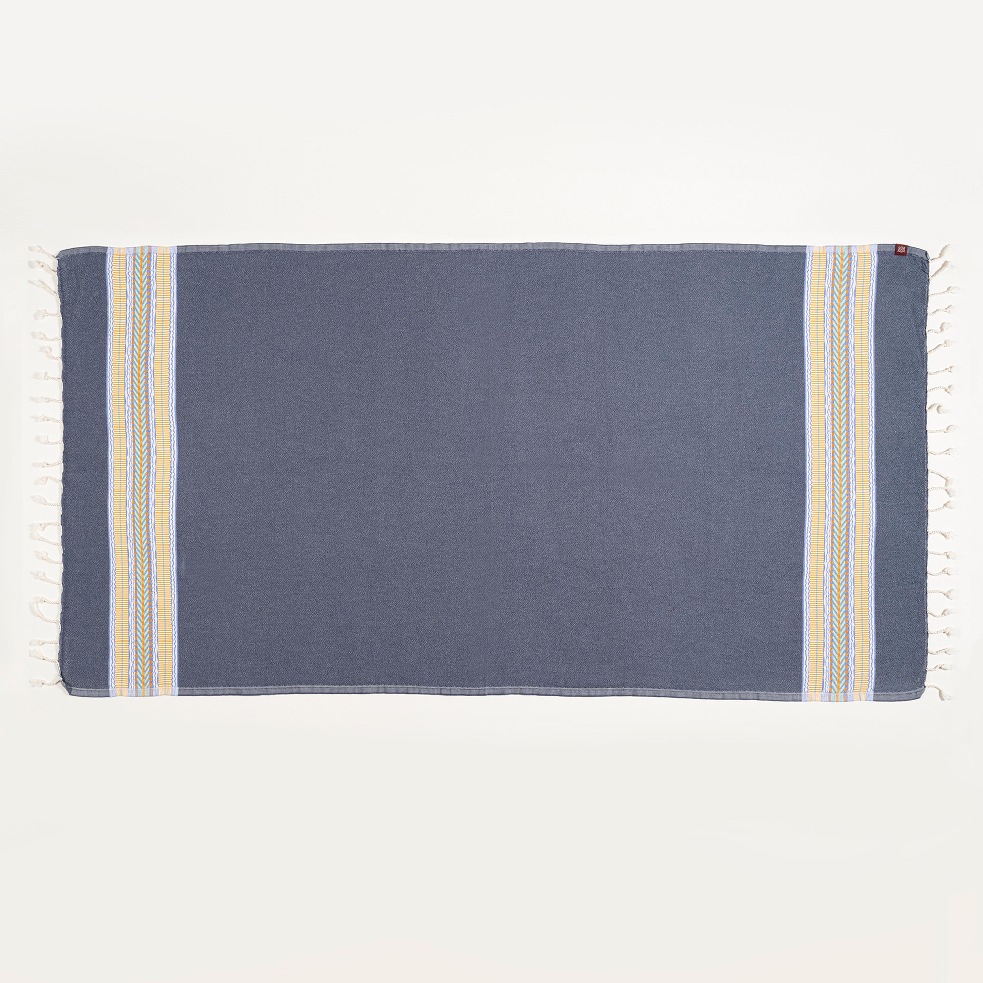 Baklan İplik Boyalı Yatay Çizgili Pamuk %100 Pamuk Peştamal 90x170 Cm Lacivert