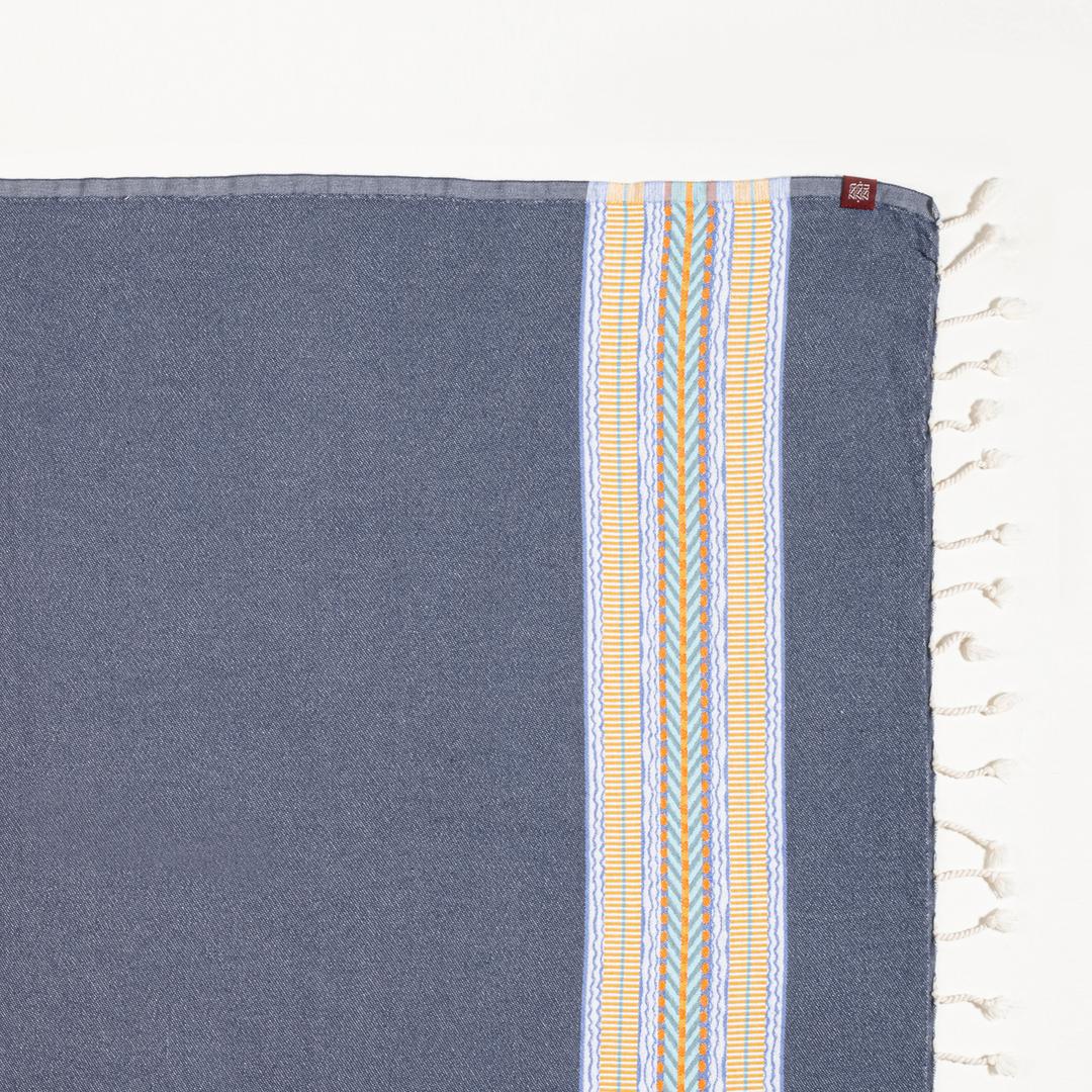 Baklan İplik Boyalı Yatay Çizgili Pamuk %100 Pamuk Peştamal 90x170 Cm Lacivert