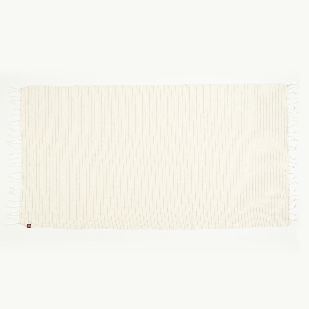Baklan Saçaklı İplik Boyalı Çizgili Pamuk %100 Pamuk Peştamal 90x170 Cm Natural
