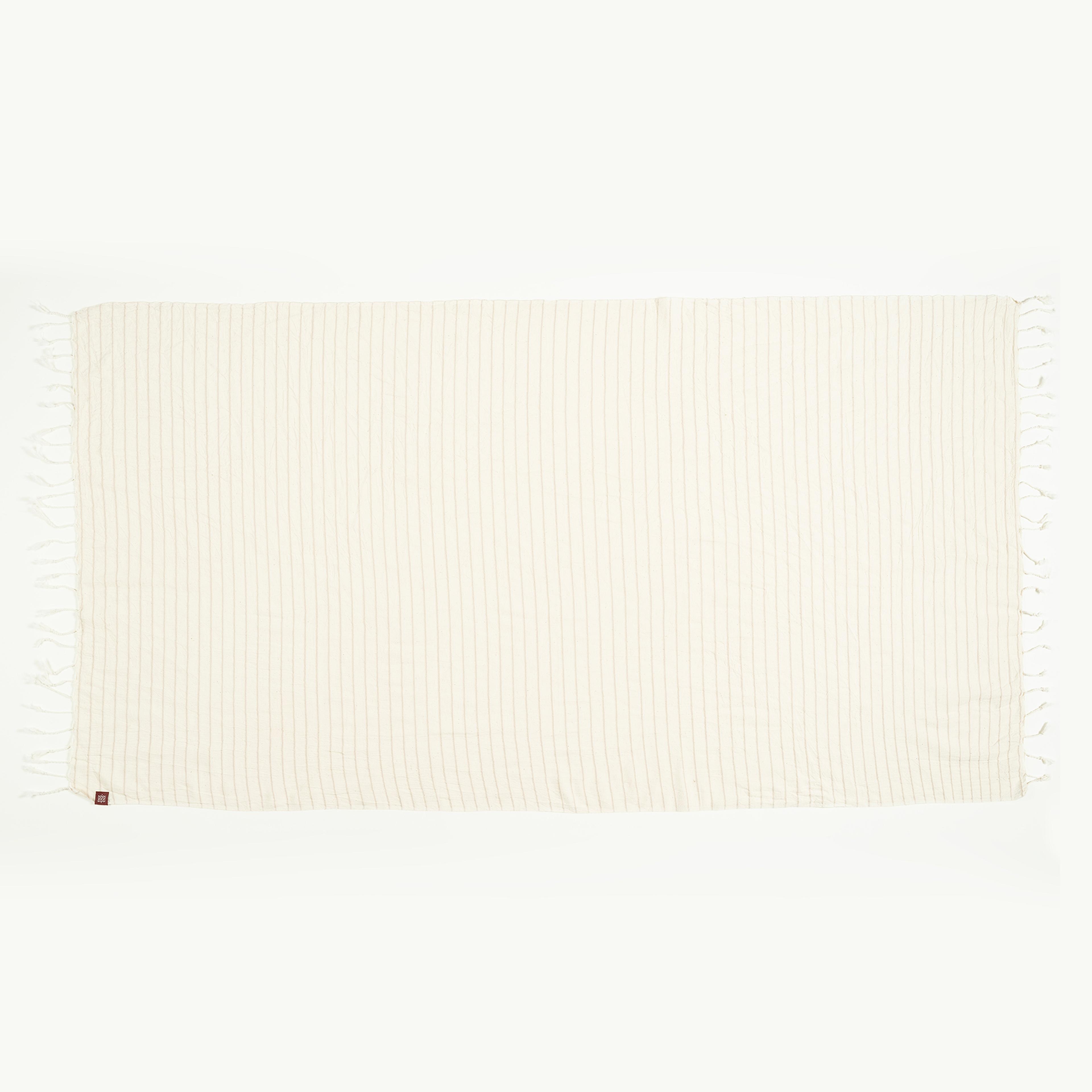 Baklan Saçaklı İplik Boyalı Çizgili Pamuk %100 Pamuk Peştamal 90x170 Cm Natural