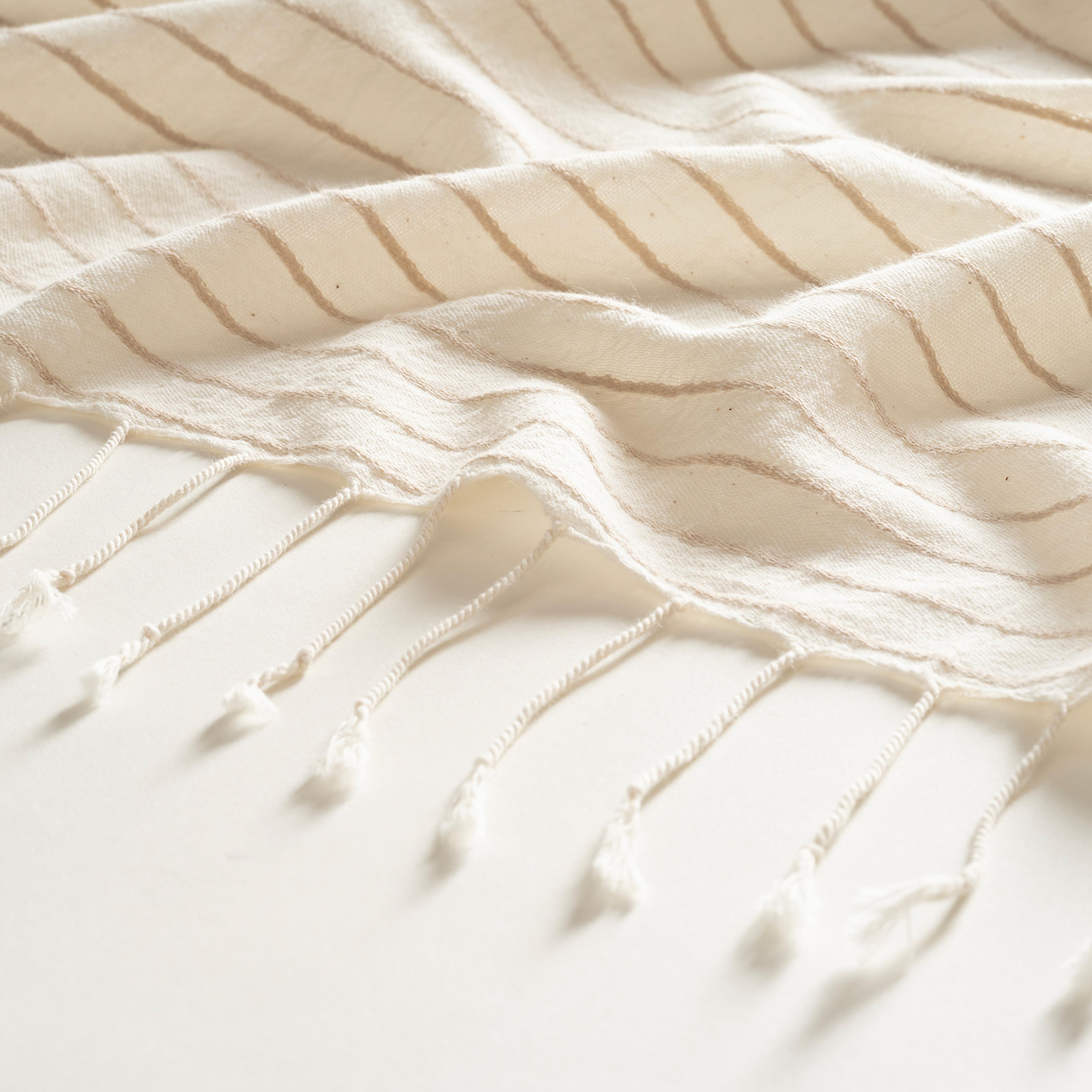 Baklan Saçaklı İplik Boyalı Çizgili Pamuk %100 Pamuk Peştamal 90x170 Cm Natural