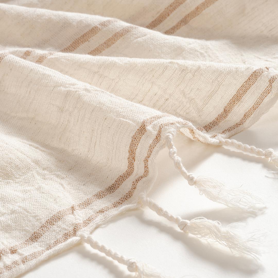 Baklan Saçaklı İplik Boyalı Pamuk Pamuk Keten Peştamal 90x170 Cm Natural