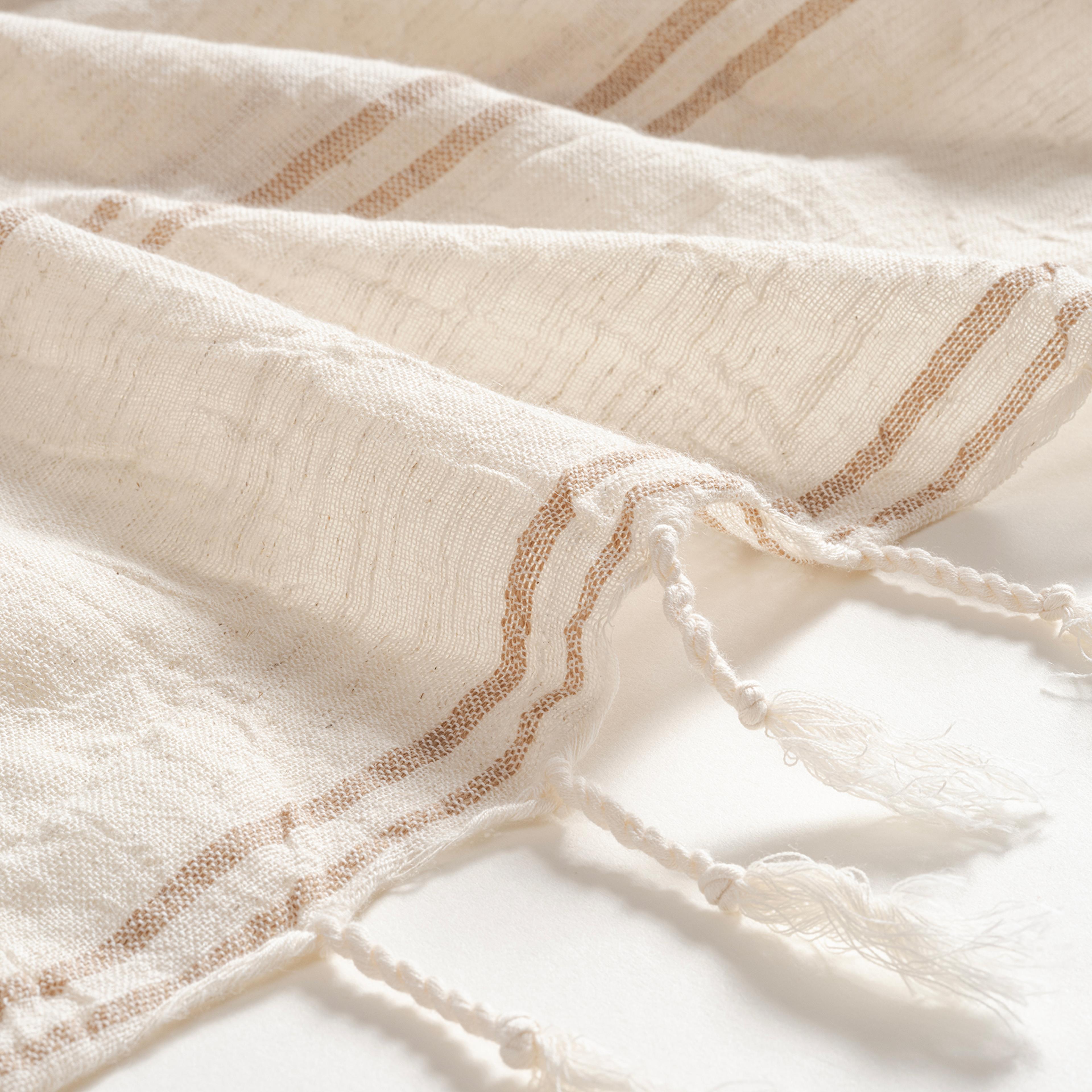 Baklan Saçaklı İplik Boyalı Pamuk Pamuk Keten Peştamal 90x170 Cm Natural