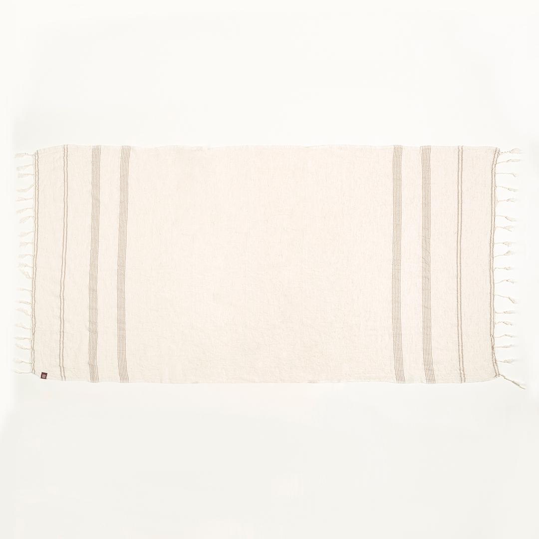 Baklan Saçaklı İplik Boyalı Pamuk Pamuk Keten Peştamal 90x170 Cm Natural