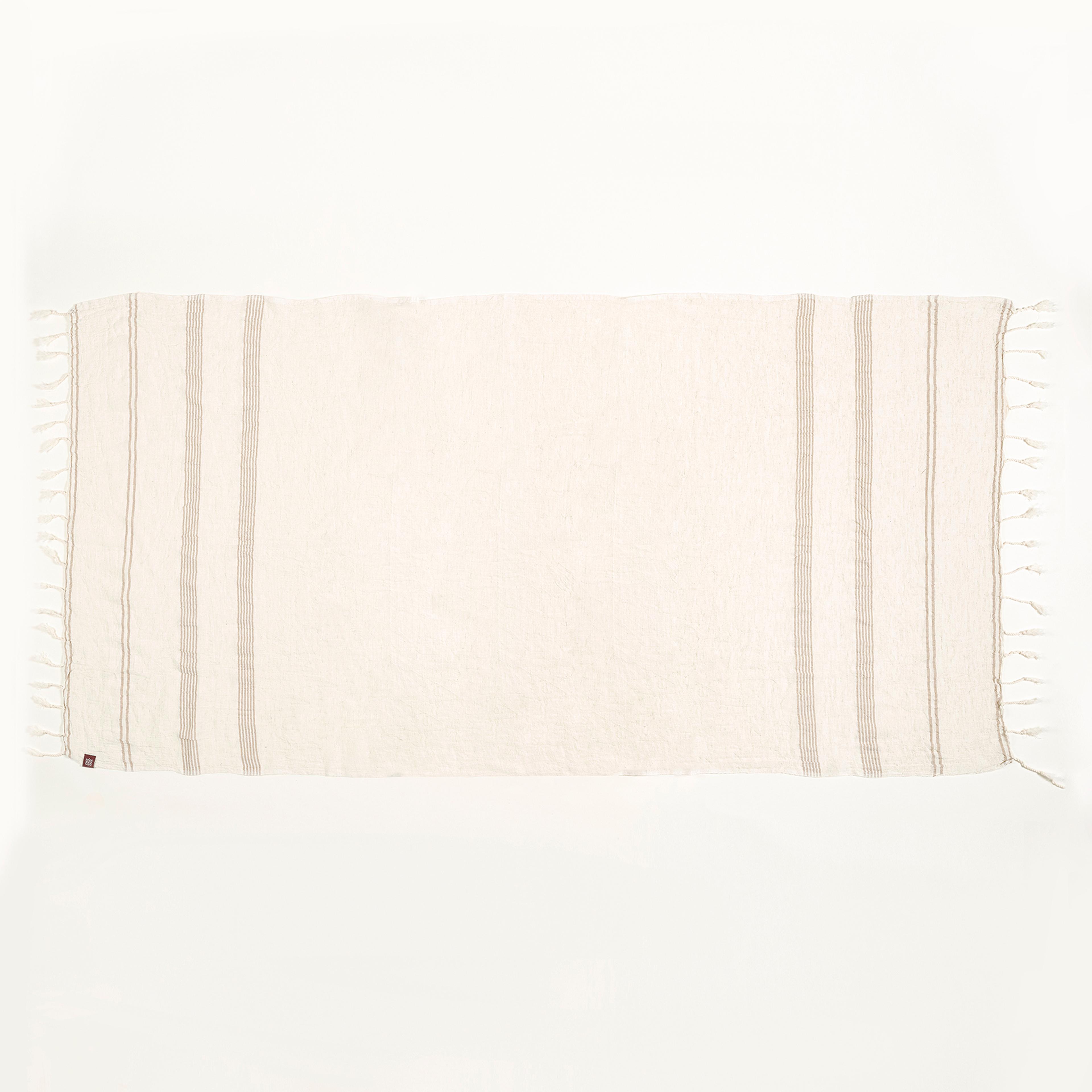 Baklan Saçaklı İplik Boyalı Pamuk Pamuk Keten Peştamal 90x170 Cm Natural