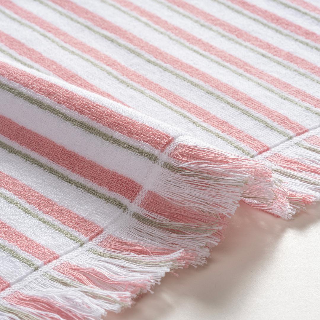 Vıseu Saçaklı Jakarlı Dar Çizgili Pamuk %100 Pamuk Plaj Havlusu 90x150 Cm Pembe - Yeşil