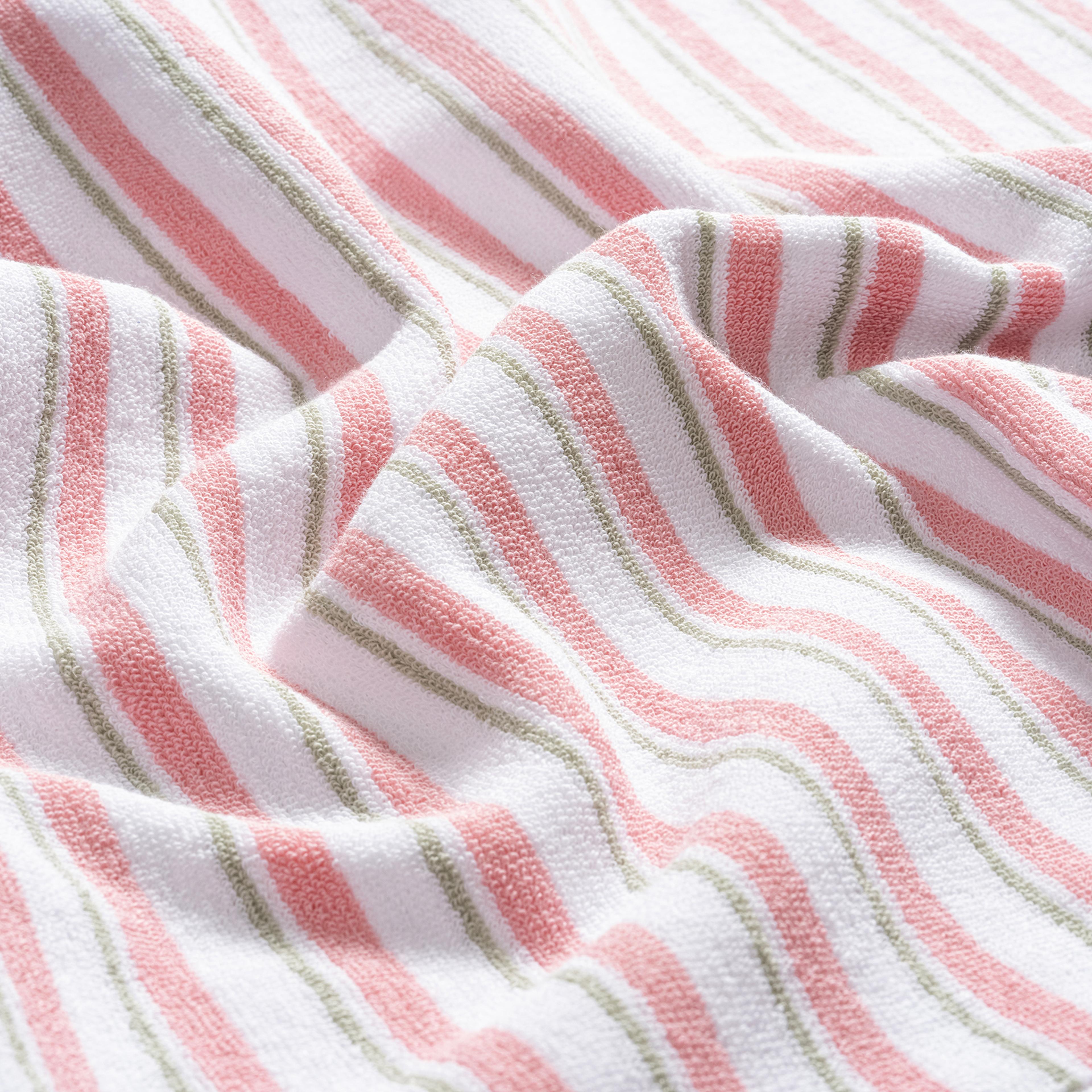 Vıseu Saçaklı Jakarlı Dar Çizgili Pamuk %100 Pamuk Plaj Havlusu 90x150 Cm Pembe - Yeşil