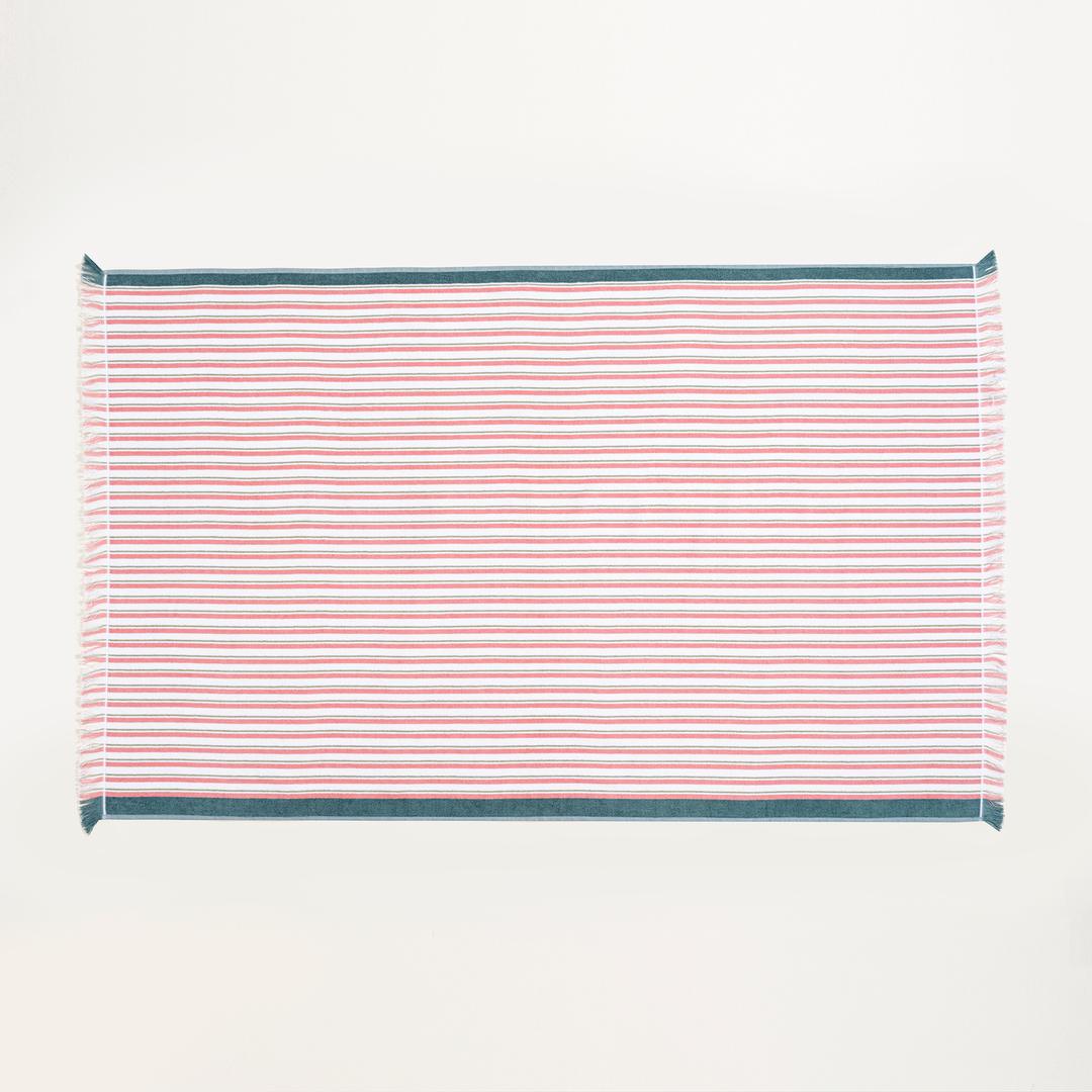 Vıseu Saçaklı Jakarlı Dar Çizgili Pamuk %100 Pamuk Plaj Havlusu 90x150 Cm Pembe - Yeşil