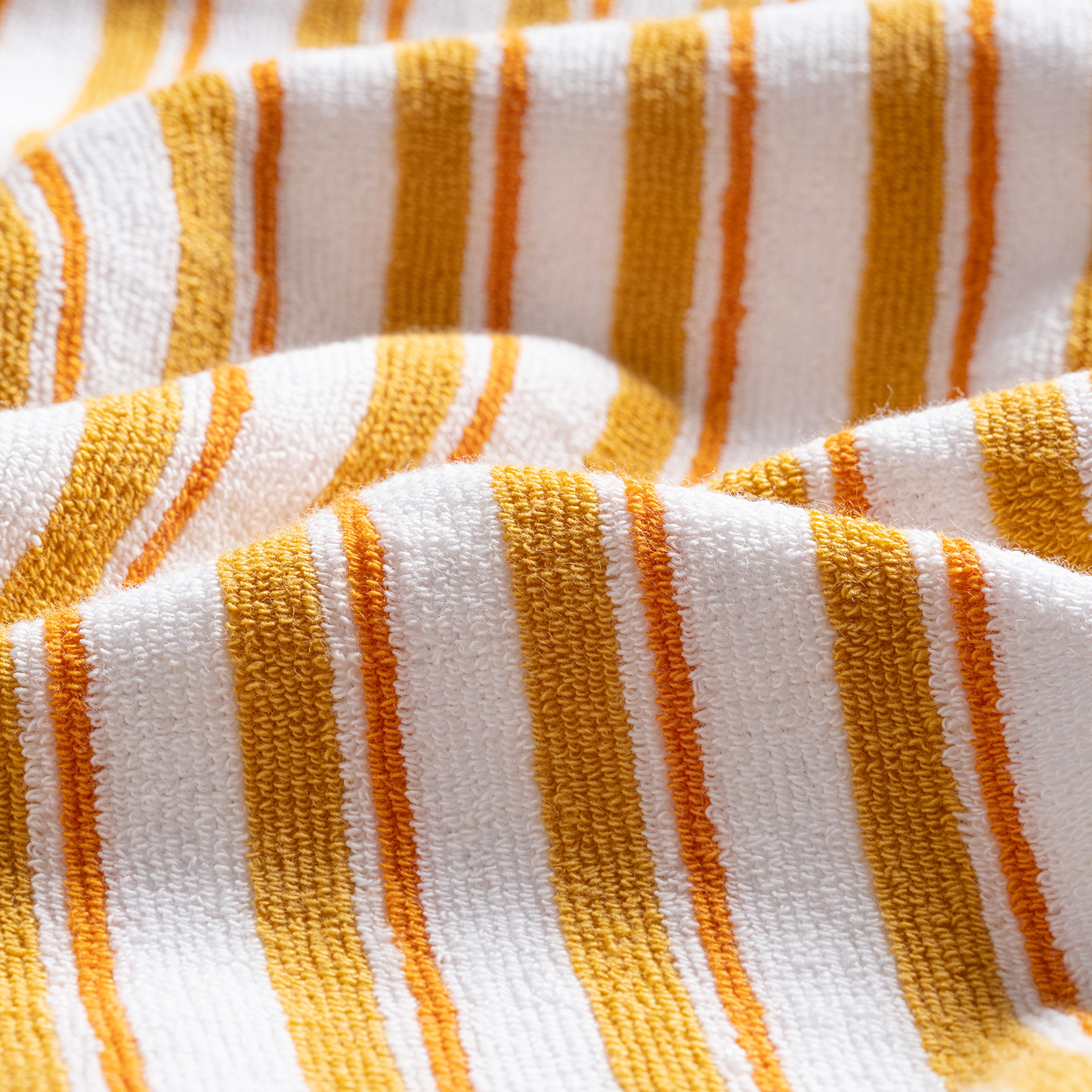 Vıseu Saçaklı Jakarlı Dar Çizgili Pamuk %100 Pamuk Plaj Havlusu 90x150 Cm Sarı - Turuncu