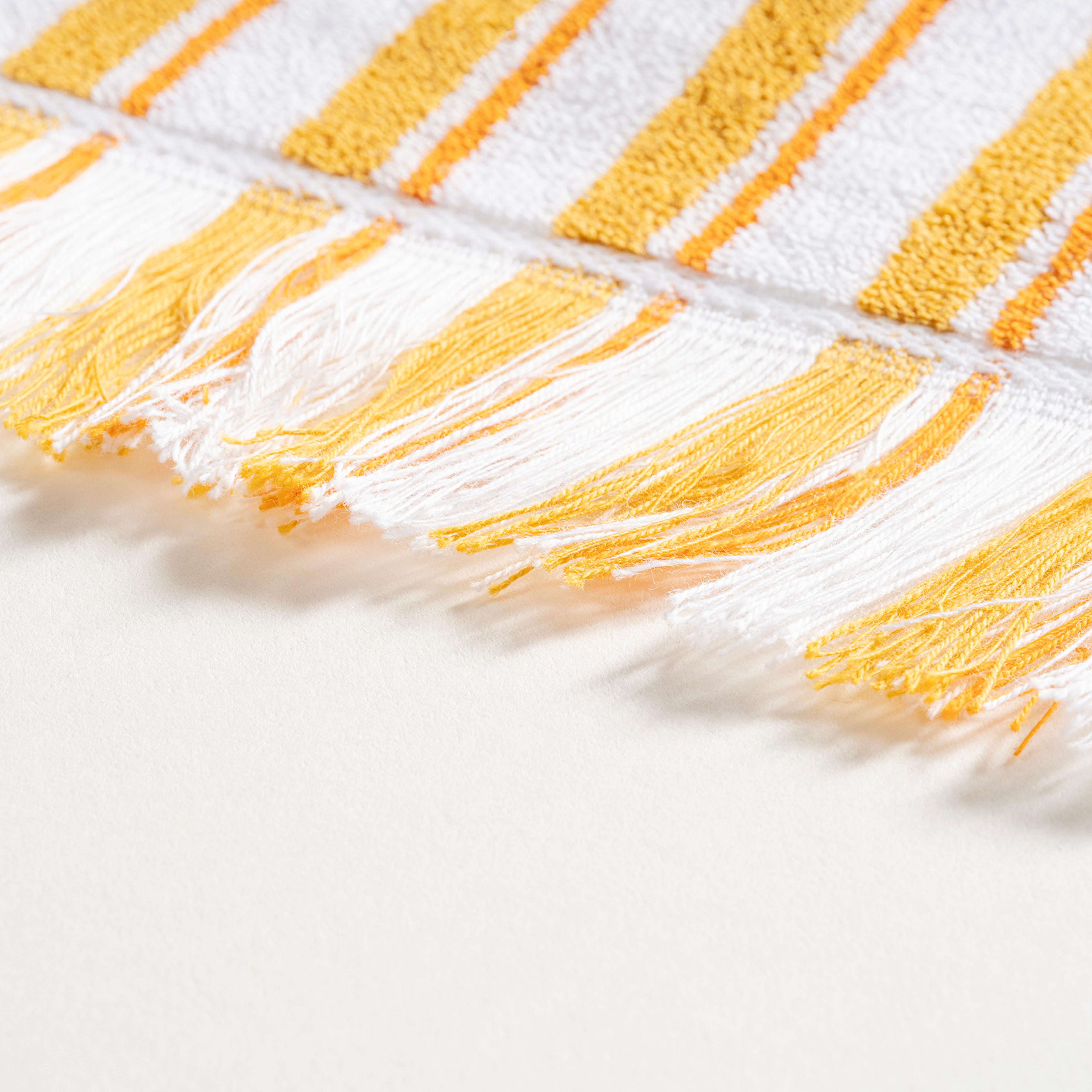 Vıseu Saçaklı Jakarlı Dar Çizgili Pamuk %100 Pamuk Plaj Havlusu 90x150 Cm Sarı - Turuncu
