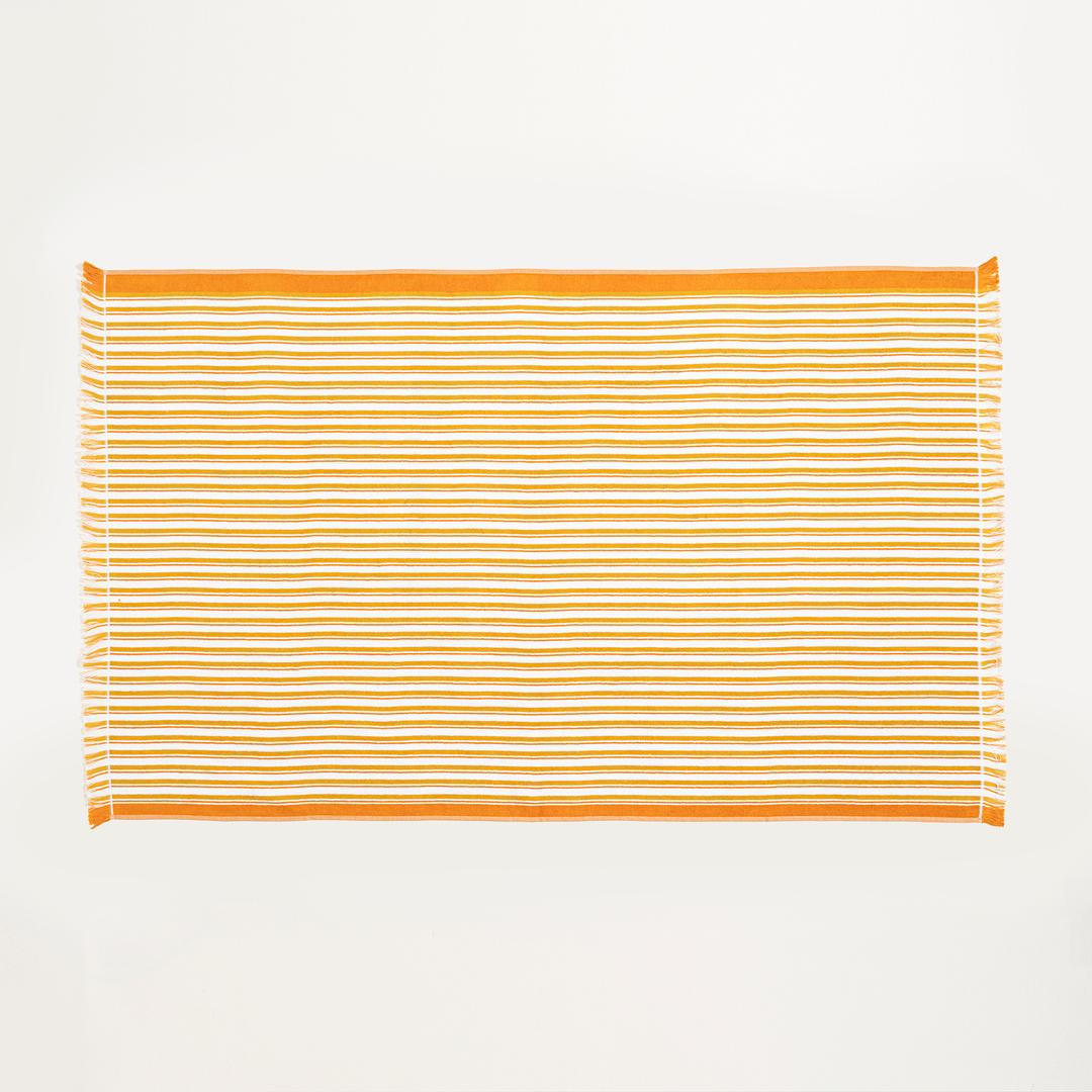 Vıseu Saçaklı Jakarlı Dar Çizgili Pamuk %100 Pamuk Plaj Havlusu 90x150 Cm Sarı - Turuncu