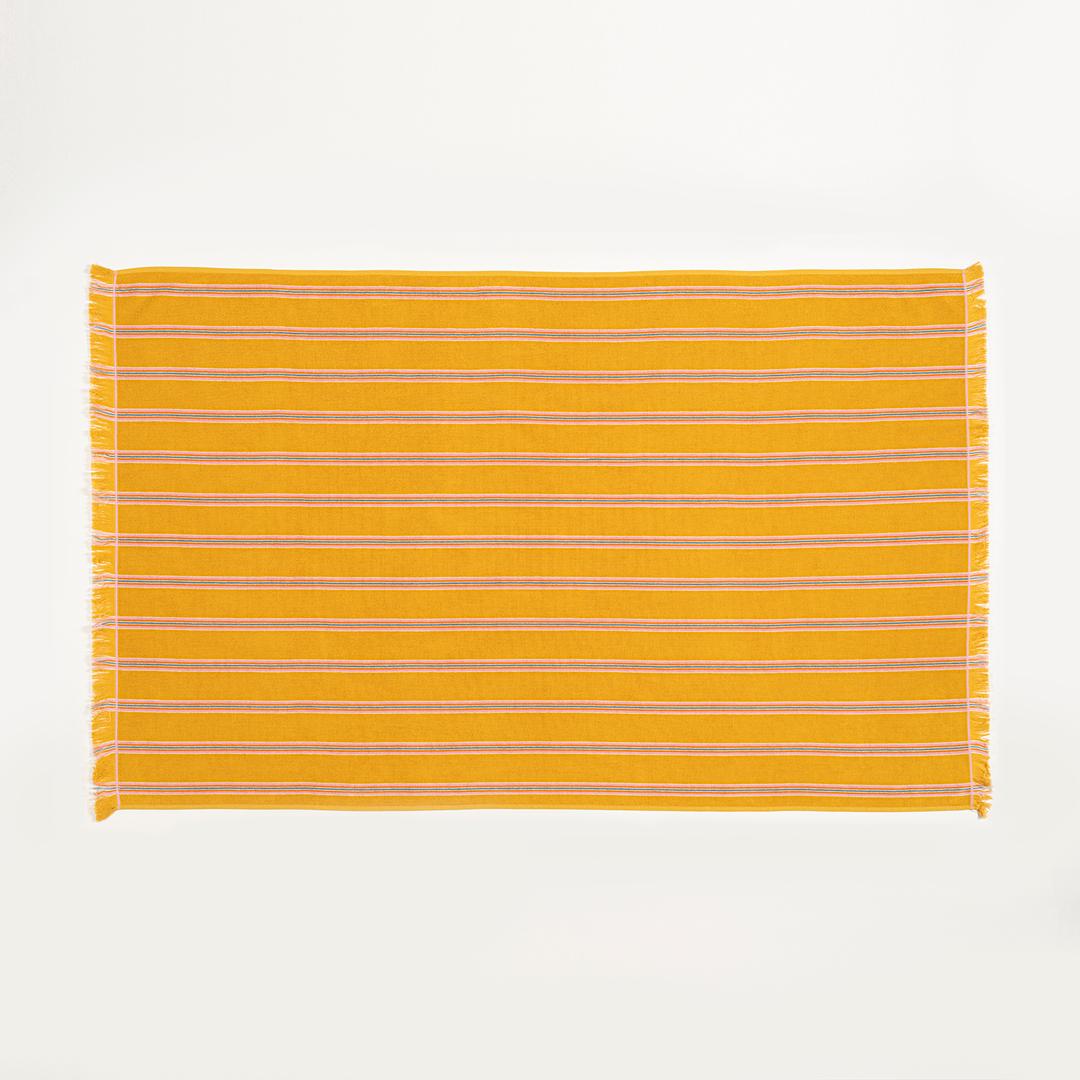 Vıseu Saçaklı Jakarlı Çizgili Pamuk %100 Pamuk Plaj Havlusu 90x150 Cm Sarı