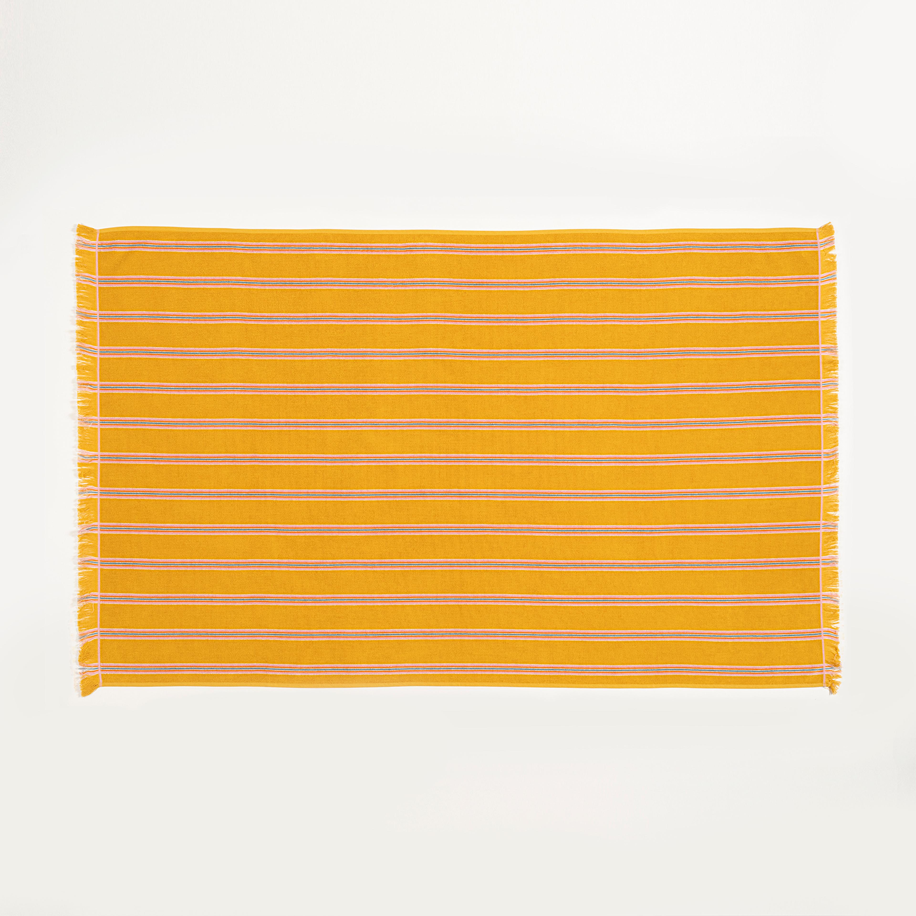 Vıseu Saçaklı Jakarlı Çizgili Pamuk %100 Pamuk Plaj Havlusu 90x150 Cm Sarı