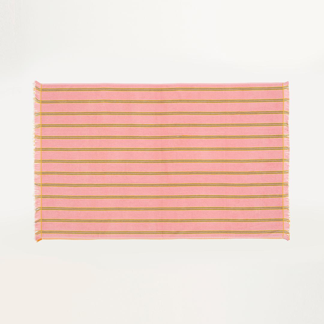 Vıseu Saçaklı Jakarlı Çizgili Pamuk %100 Pamuk Plaj Havlusu 90x150 Cm Pembe