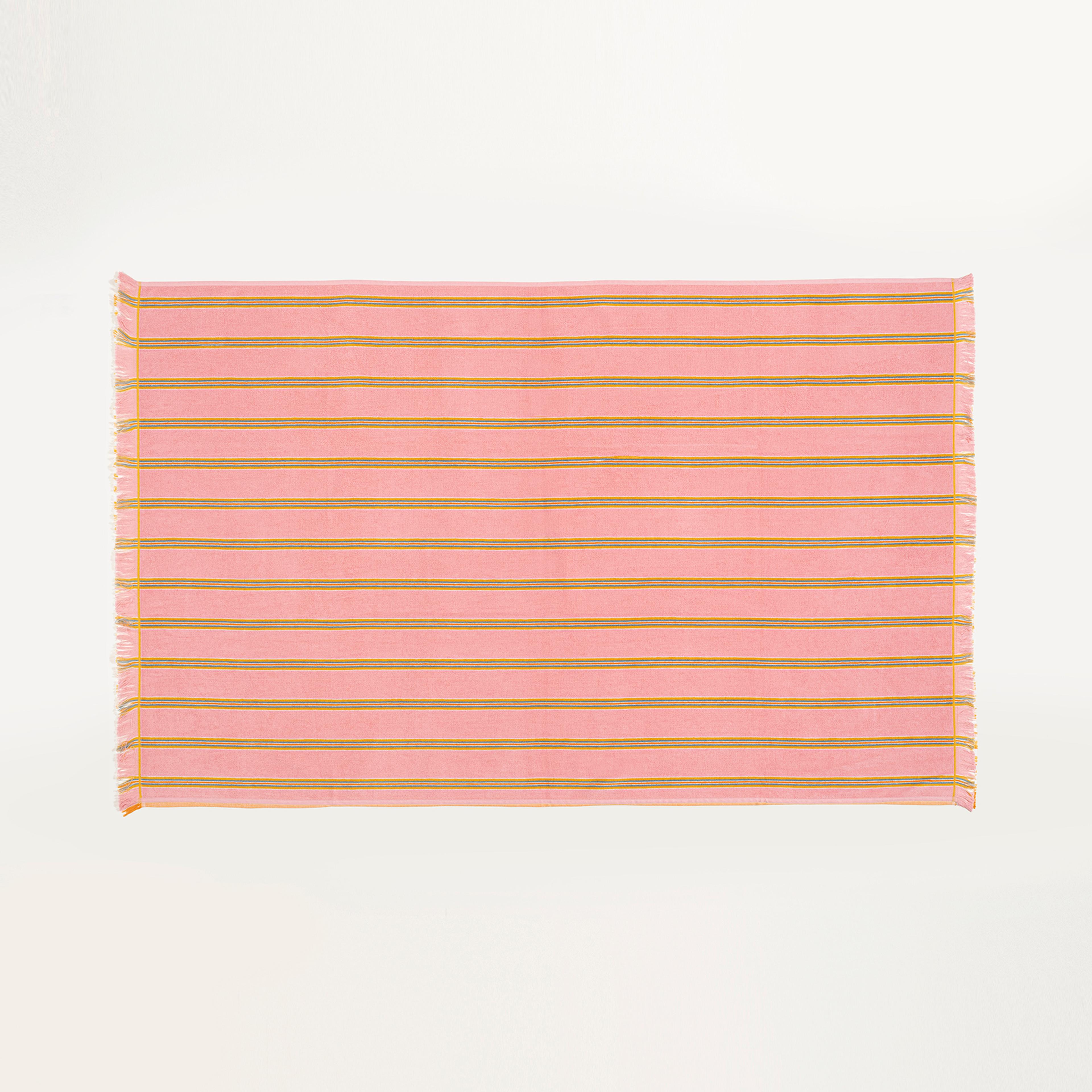 Vıseu Saçaklı Jakarlı Çizgili Pamuk %100 Pamuk Plaj Havlusu 90x150 Cm Pembe