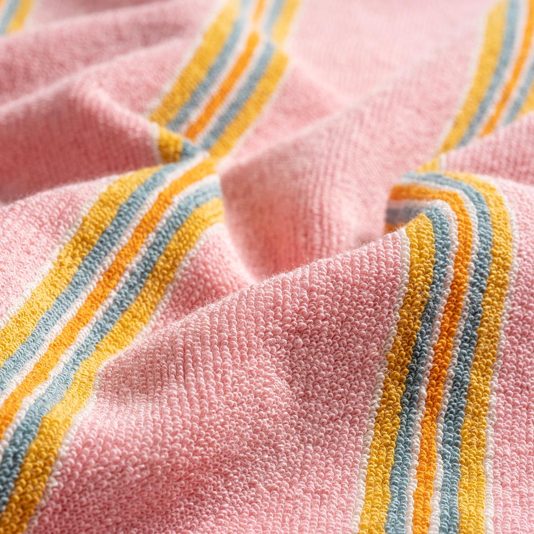Vıseu Saçaklı Jakarlı Çizgili Pamuk %100 Pamuk Plaj Havlusu 90x150 Cm Pembe