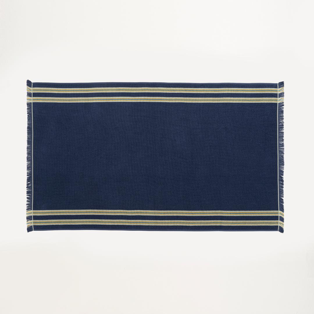 Vıseu Saçaklı Jakarlı Kenar Çizgili Pamuk %100 Pamuk Plaj Havlusu 90x150 Cm Lacivert