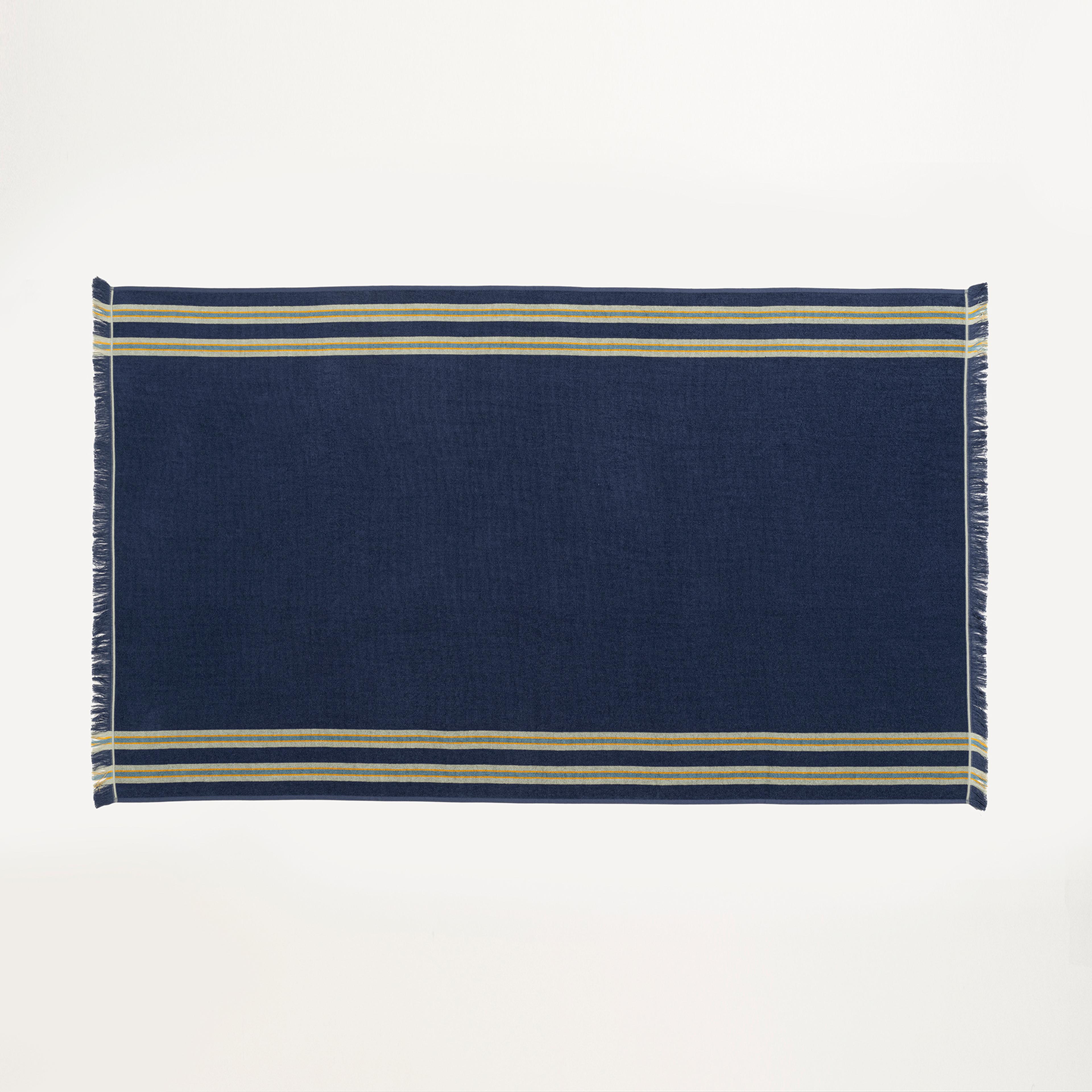 Vıseu Saçaklı Jakarlı Kenar Çizgili Pamuk %100 Pamuk Plaj Havlusu 90x150 Cm Lacivert