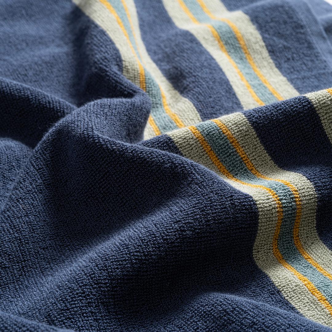 Vıseu Saçaklı Jakarlı Kenar Çizgili Pamuk %100 Pamuk Plaj Havlusu 90x150 Cm Lacivert