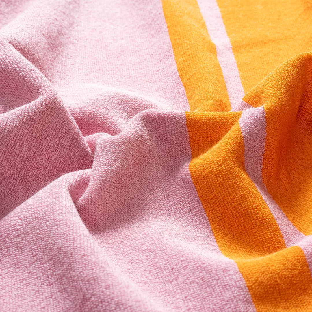 Vıseu Saçaklı Jakarlı Geniş Çizgili Pamuk %100 Pamuk Plaj Havlusu 90x150 Cm Turuncu - Pembe