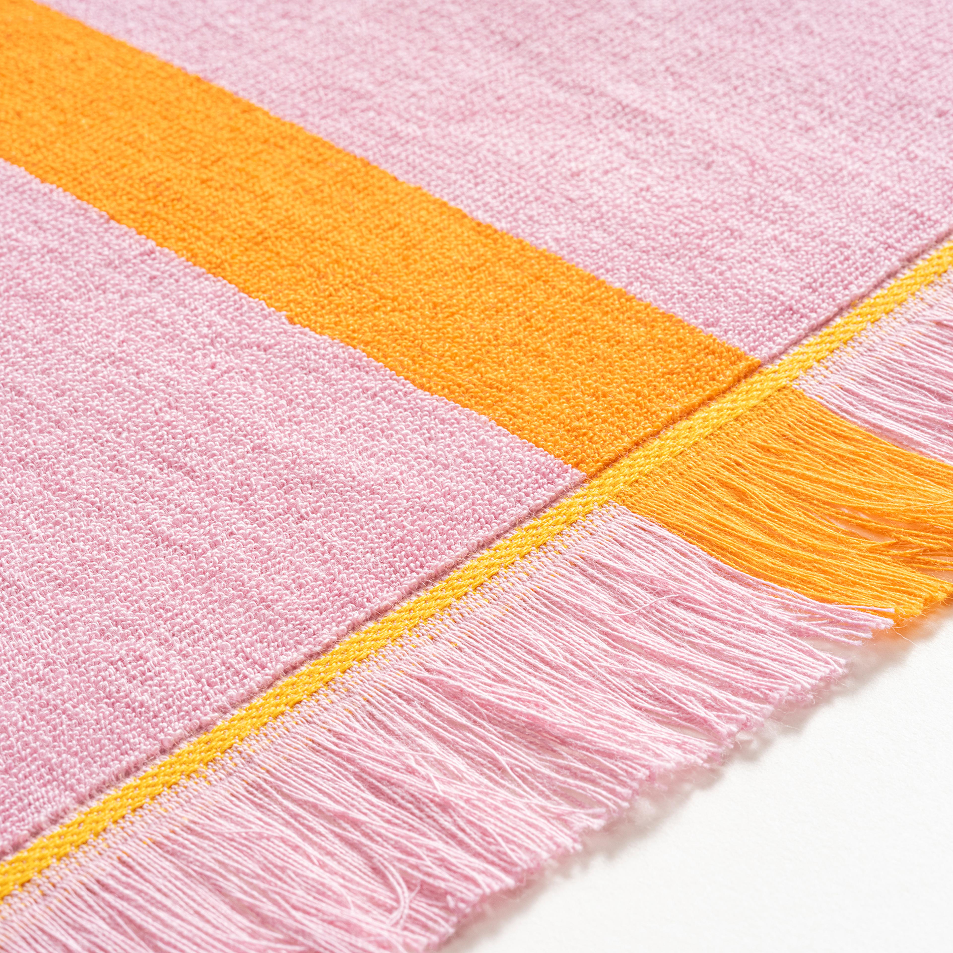 Vıseu Saçaklı Jakarlı Geniş Çizgili Pamuk %100 Pamuk Plaj Havlusu 90x150 Cm Turuncu - Pembe