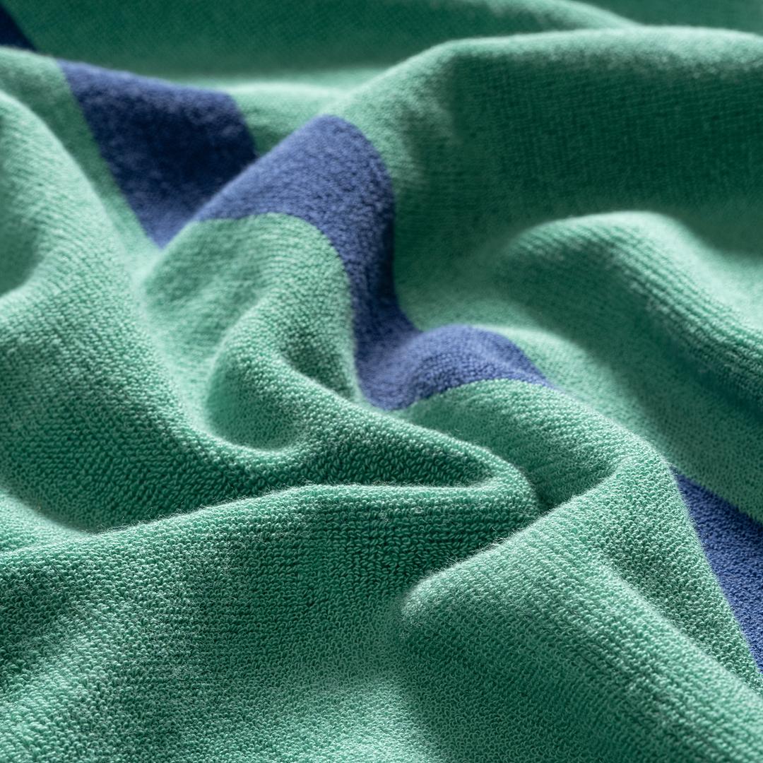 Vıseu Saçaklı Jakarlı Geniş Çizgili Pamuk %100 Pamuk Plaj Havlusu 90x150 Cm Lacıvert - Yeşil