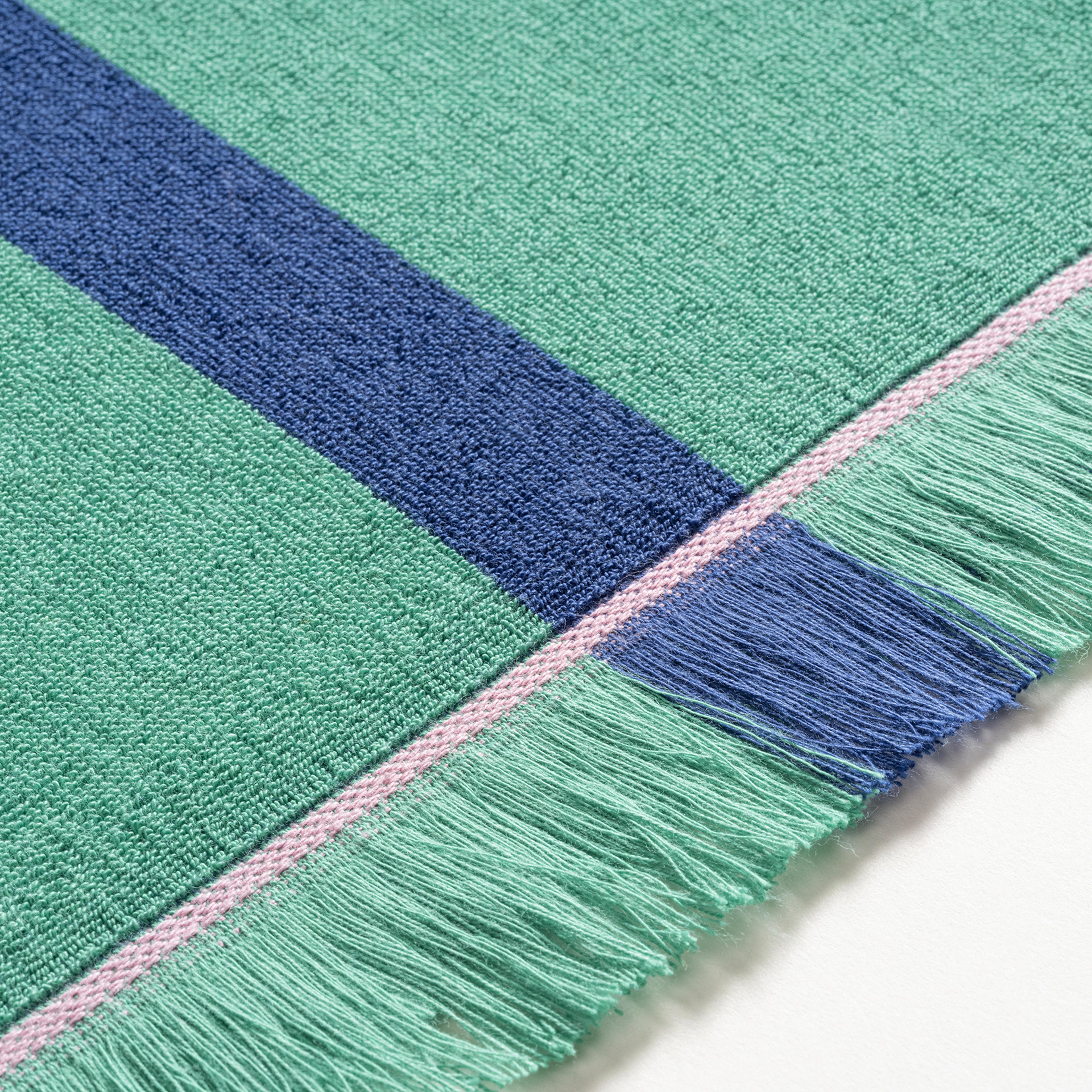 Vıseu Saçaklı Jakarlı Geniş Çizgili Pamuk %100 Pamuk Plaj Havlusu 90x150 Cm Lacıvert - Yeşil