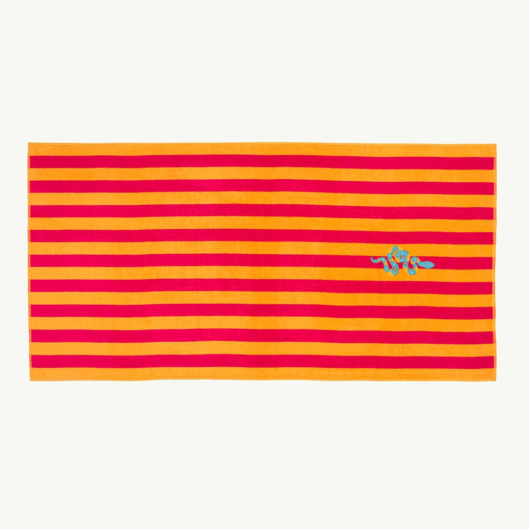 Tabea Nakışlı Kadife Pamuk %100 Pamuk Plaj Havlusu 90x180 Cm Turuncu - Fuşya