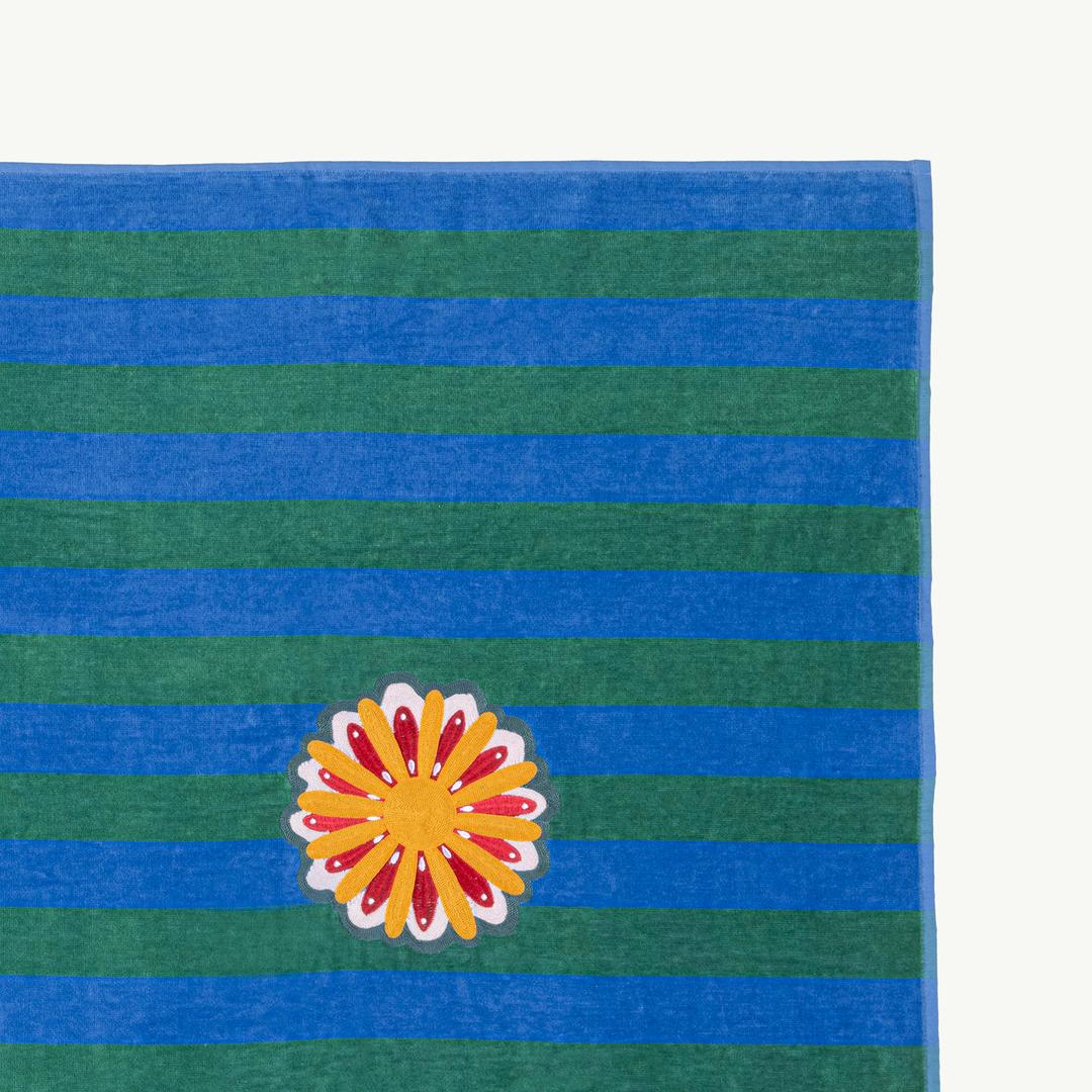 Tabea Nakışlı Kadife Pamuk %100 Pamuk Plaj Havlusu 90x180 Cm Yeşil - Mavi