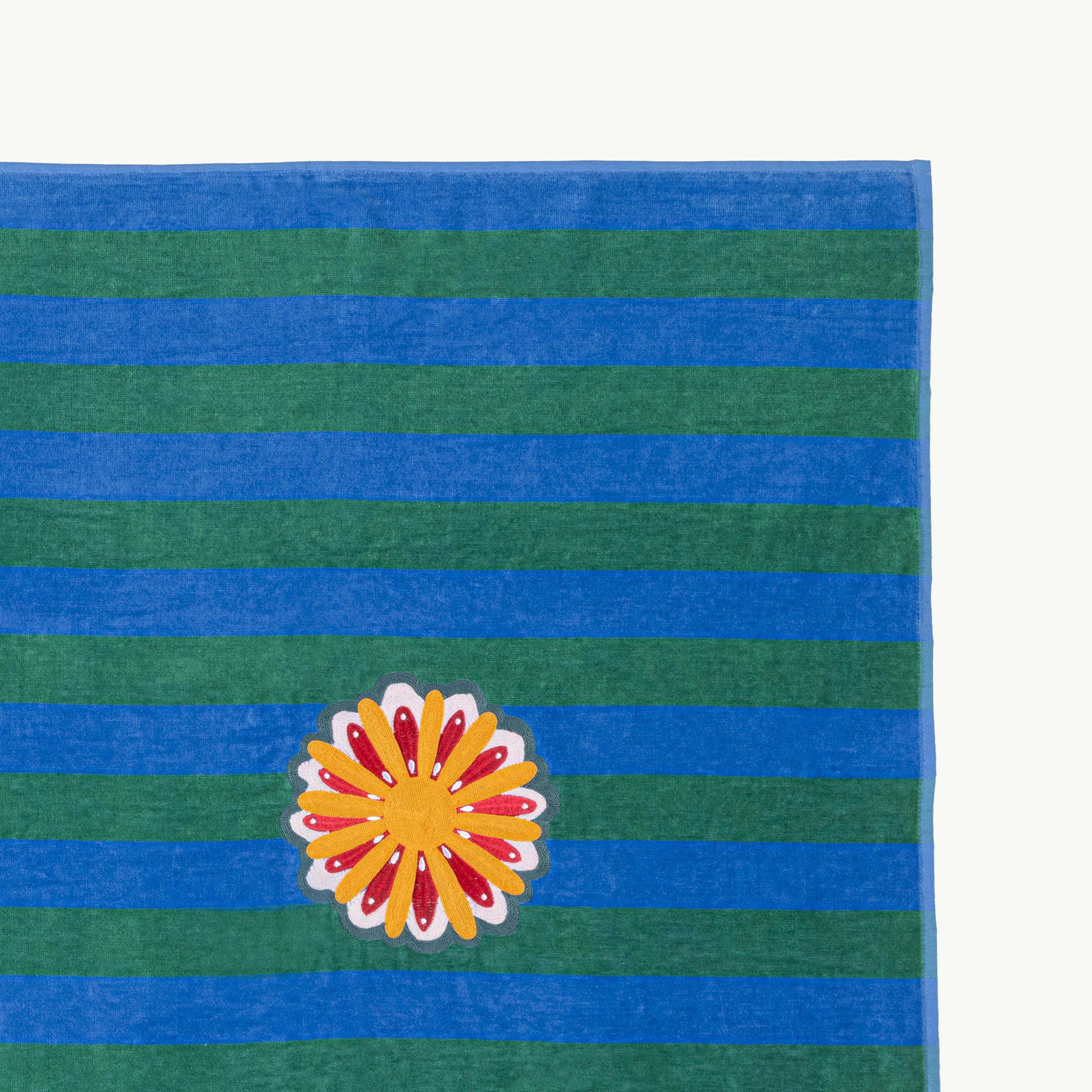 Tabea Nakışlı Kadife Pamuk %100 Pamuk Plaj Havlusu 90x180 Cm Yeşil - Mavi