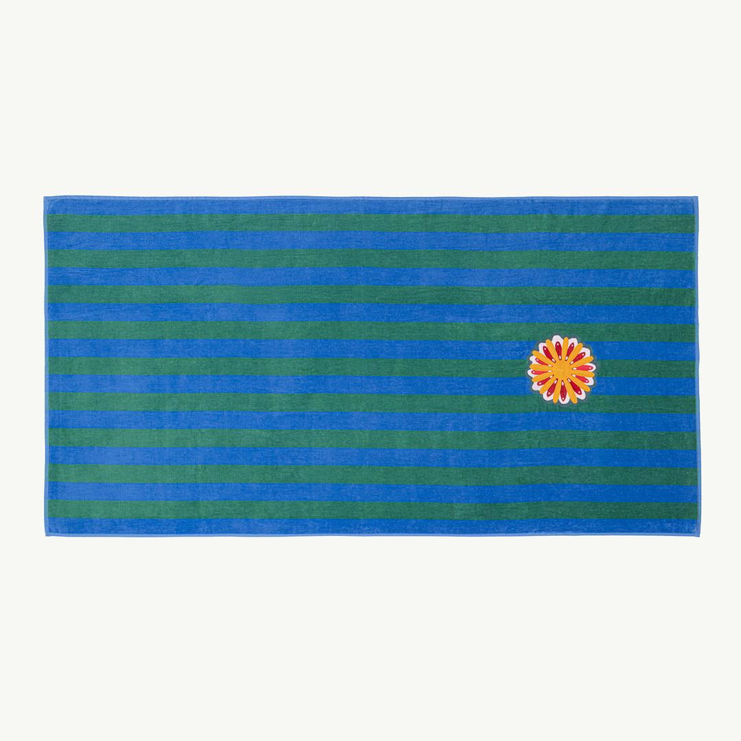 Tabea Nakışlı Kadife Pamuk %100 Pamuk Plaj Havlusu 90x180 Cm Yeşil - Mavi