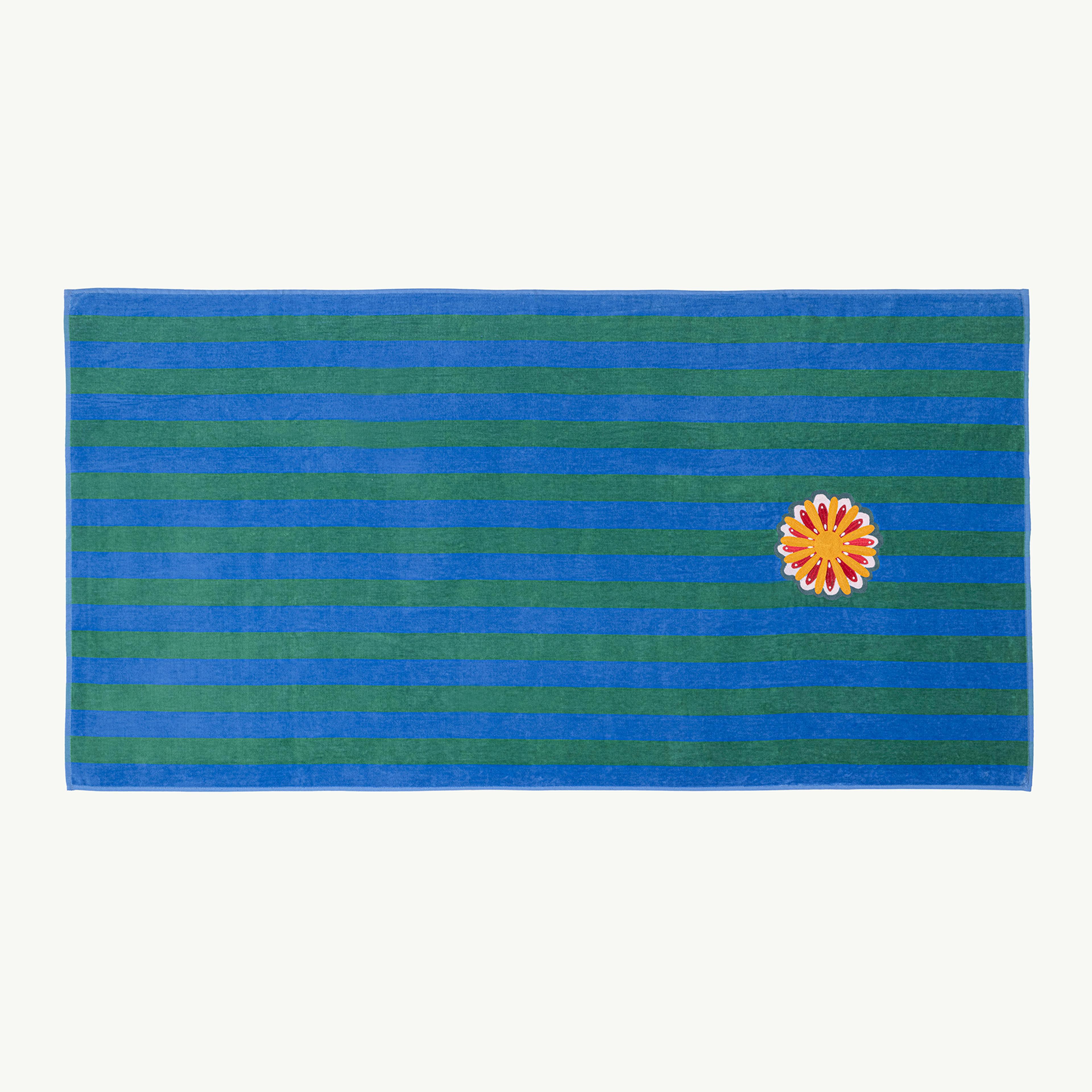 Tabea Nakışlı Kadife Pamuk %100 Pamuk Plaj Havlusu 90x180 Cm Yeşil - Mavi